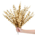 12 Pieces Gold Artificial Eucalyptus Stems Faux Eucalyptus Spray Fake Leaves Decor Fall Faux Floral Arrangement Artificial Eucalyptus Flower for Wedding Party Bouquet Home Farmhouse Vase DIY Craft