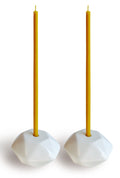 Set of 2 Small White Ceramic Candleholders for Slim Taper Candles, Durable, Modern Design