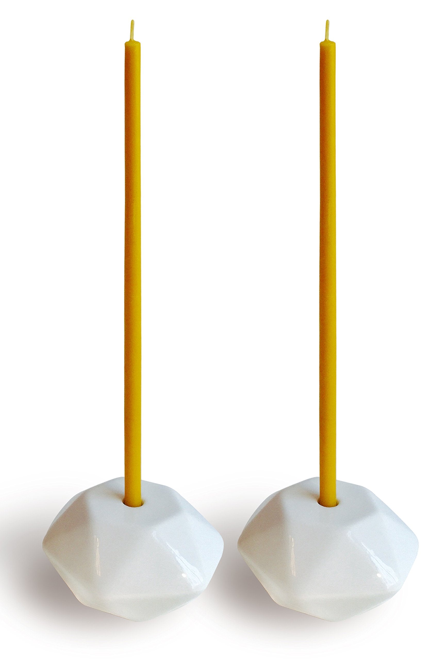Set of 2 Small White Ceramic Candleholders for Slim Taper Candles, Durable, Modern Design