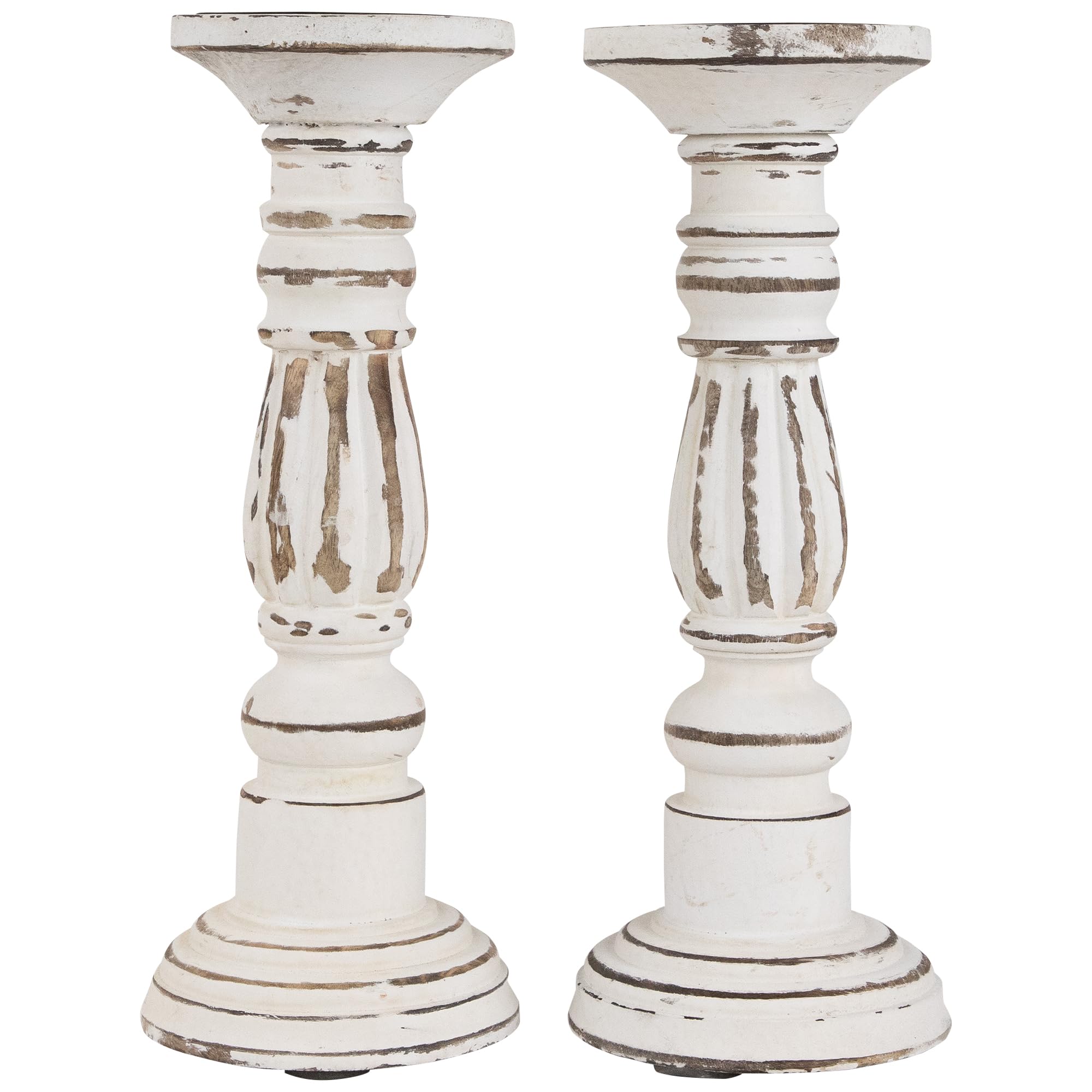 Northlight Set of 2 Antique Pillar Candle Holders, 12", White