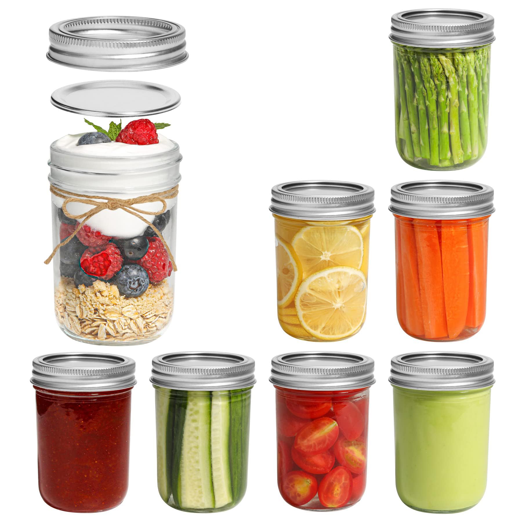 Small Mason Jars 8oz - 8 Pack, Regular Mouth Mason Jar with Lids and Seal Bands, Glass Half Pint Canning Jar for Jam, Honey, Pickle, Dessert, Shower Wedding Favors, DIY Candles Decor