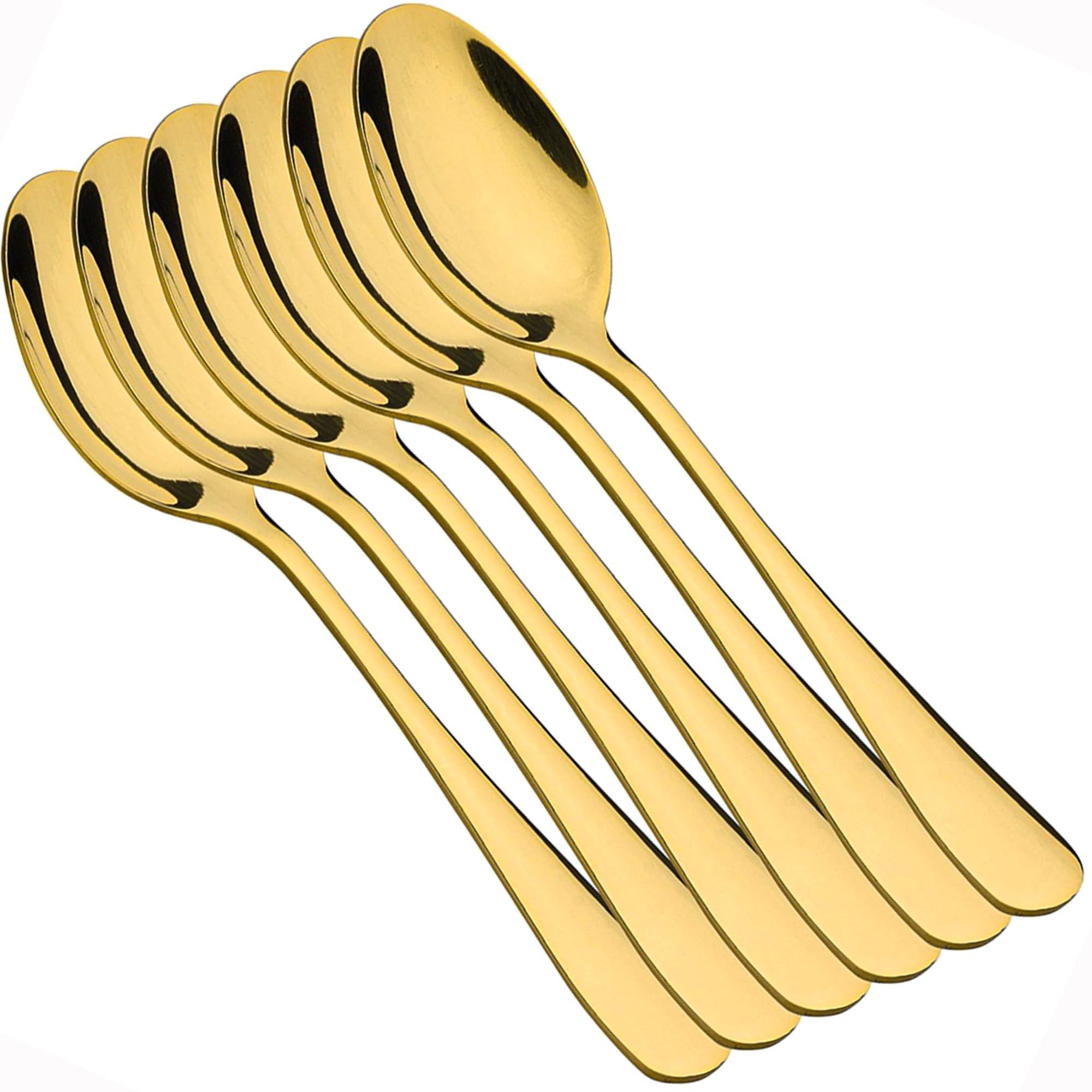 Trendful Gold Dinner Spoons Set of 6, 18.5cm Stainless Steel Golden Spoons with Mirror Finish