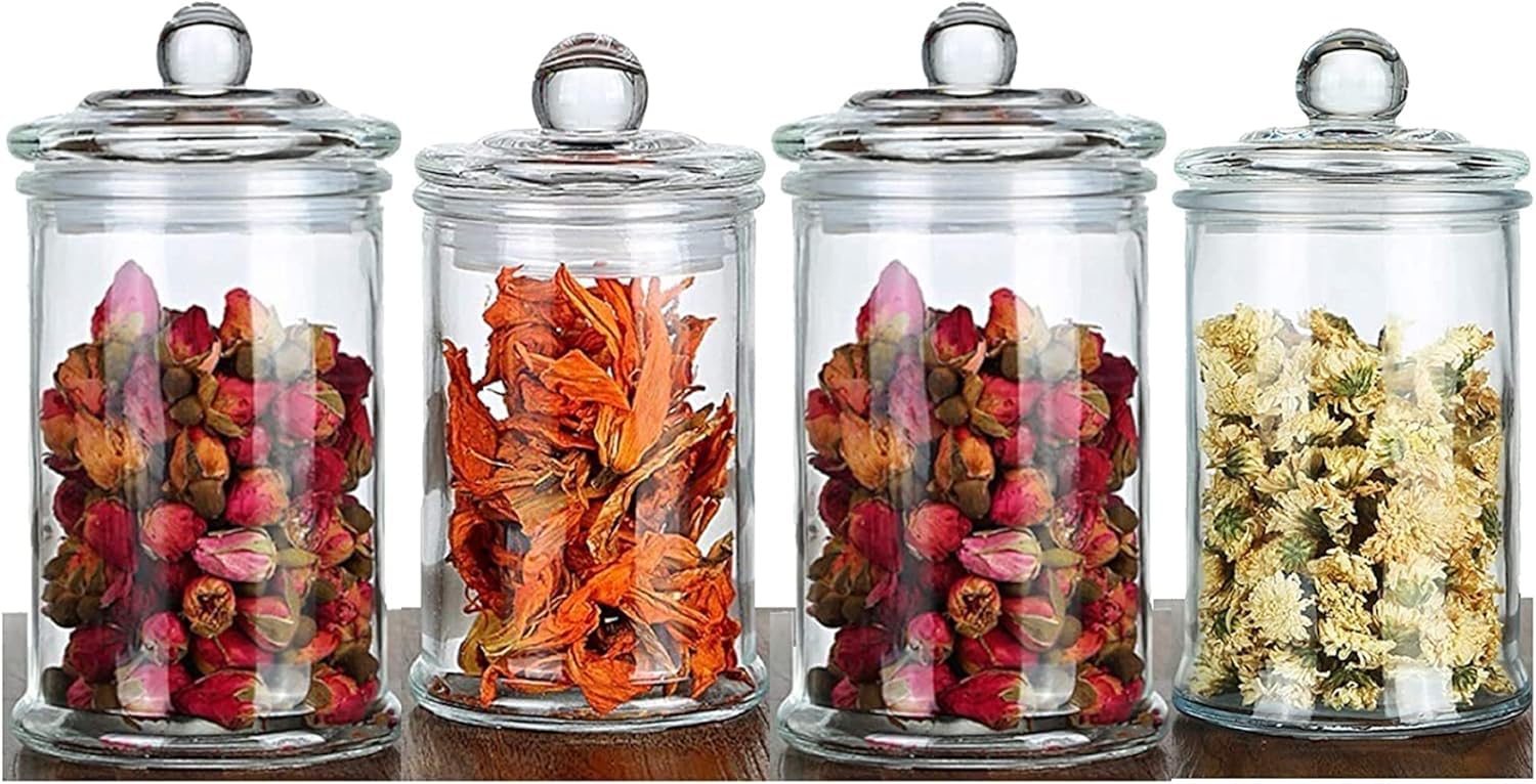 Glass Storage Jar 750ml | Airtight, Moisture-Proof Food Containers with Lid | Kitchen Storage Jar Set for Snacks, Spices & Dry Fruits | 4pcs