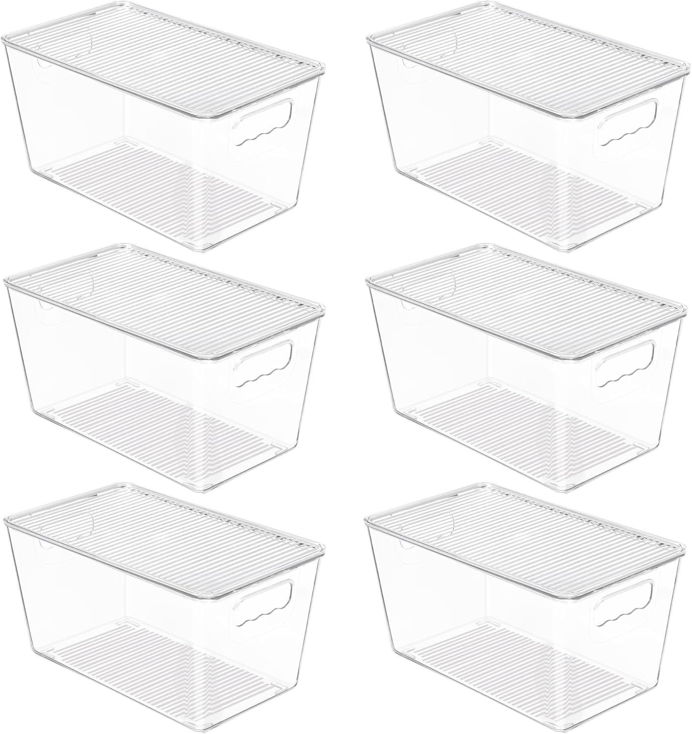 Clear Stackable Storage Bins with Lids, Large Plastic Container Boxes with Handle for Pantry Organizer, Kitchen, Cabinet, Bathroom, Fridge & Closet Organization, 6 Pack