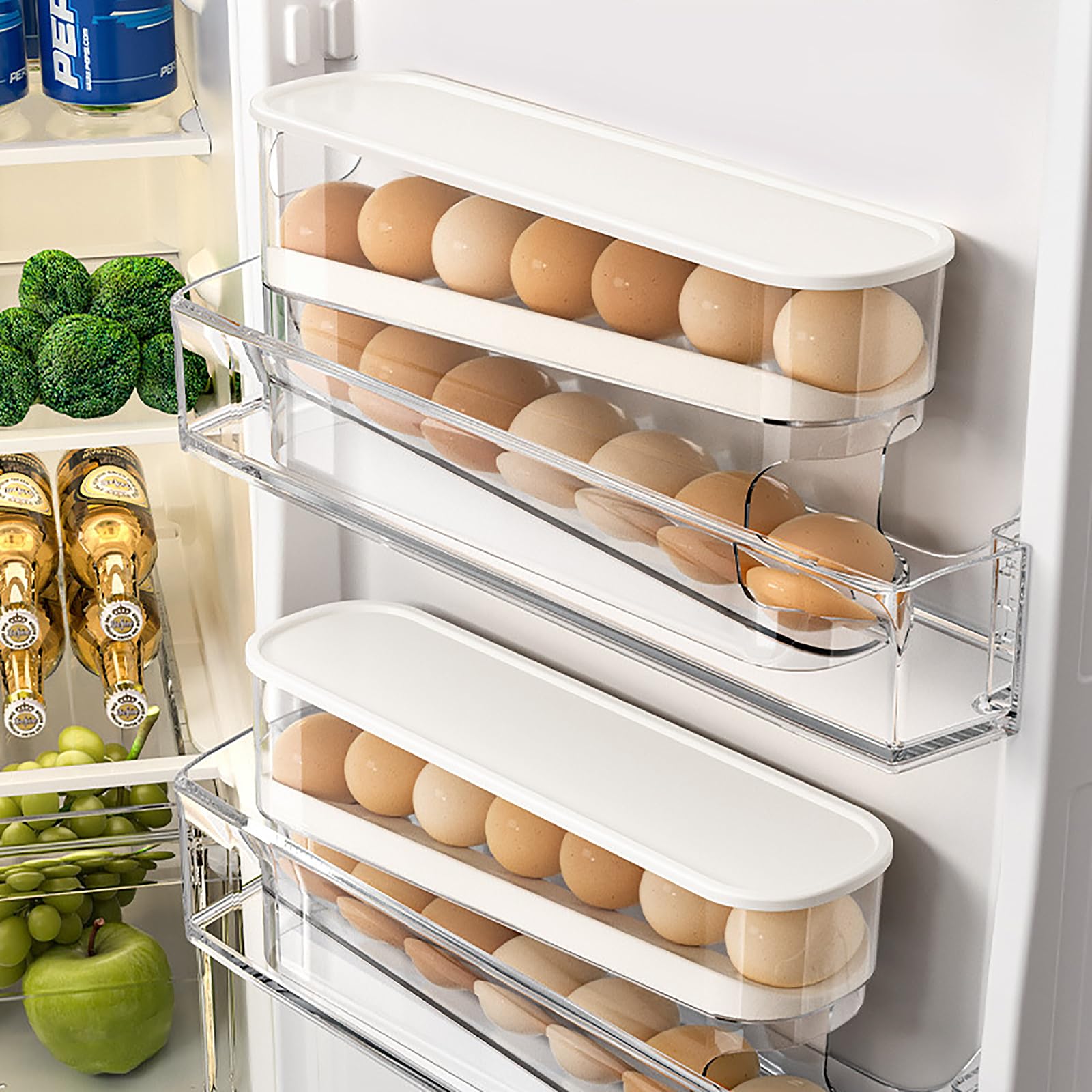 Auto Rolling Fridge Egg Organizer, Space Saving Eggs Dispenser for Refrigerator Storager, Home Egg Holder, 1 pack