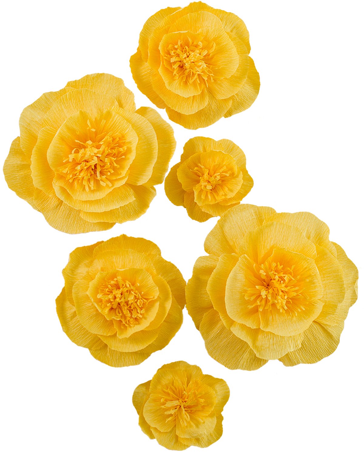 Yellow Paper Flowers Decorations for Wall Artificial 3D Flowers Home Decor Wedding Backdrop Nursery Wall Decor Baby Shower(Set 6)
