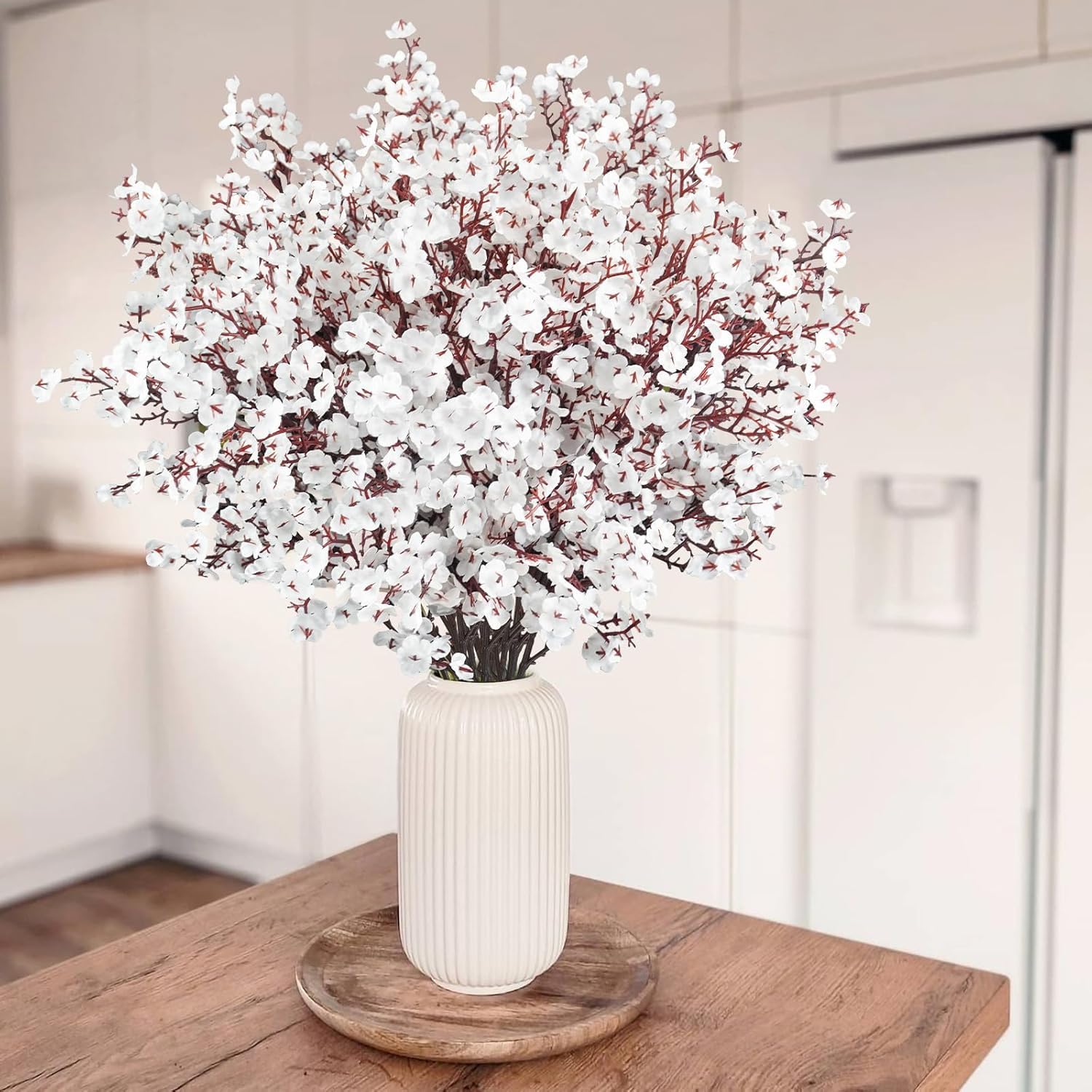 Pack of 5 Artificial Gypsophila Flowers Bunches for Vase Pot Home Decoration (White) for Home Decor Living Room Side Table Centerpiece (Vase not Included)