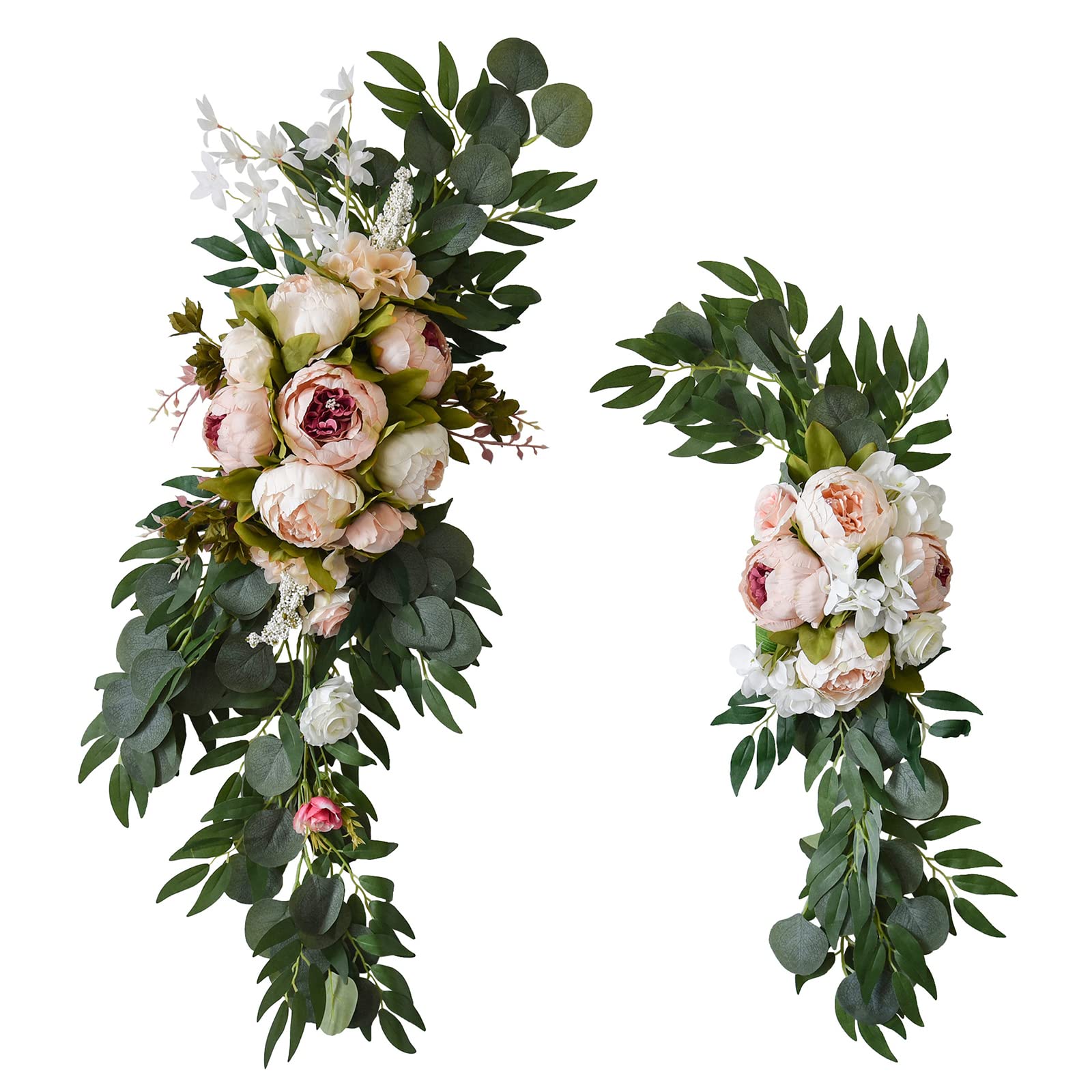 2 PCS Wedding Arch Flowers, 31.5 Inch Artificial Peony Flower Swag with Fake Peony Rose and Eucalyptus Leaves for Party Ceremony Home Wedding Arch Decor