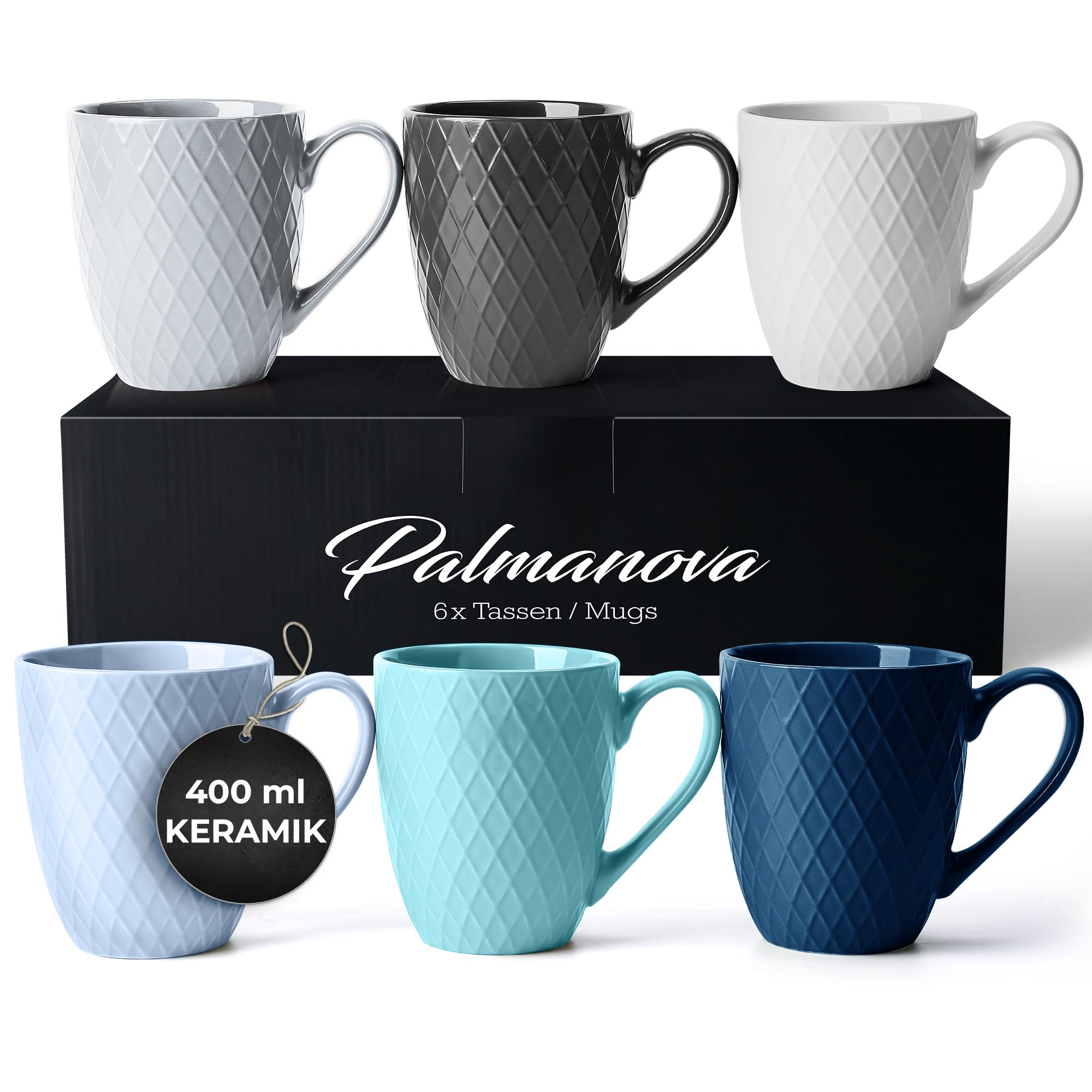 MIAMIO – 6 x 400 ml – Coffee Mug Set/Mug - Modern Ceramic Mug Matt - Coffee Mug Large - Palmanova Collection