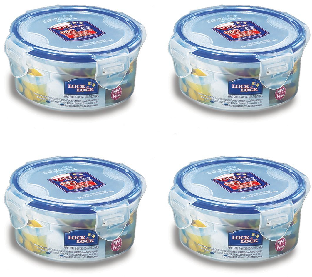 LocknLock 300ml Round Airtight Food Storage - BPA-Free, Microwave, Freezer, and Dishwasher Safe - Pack of 4