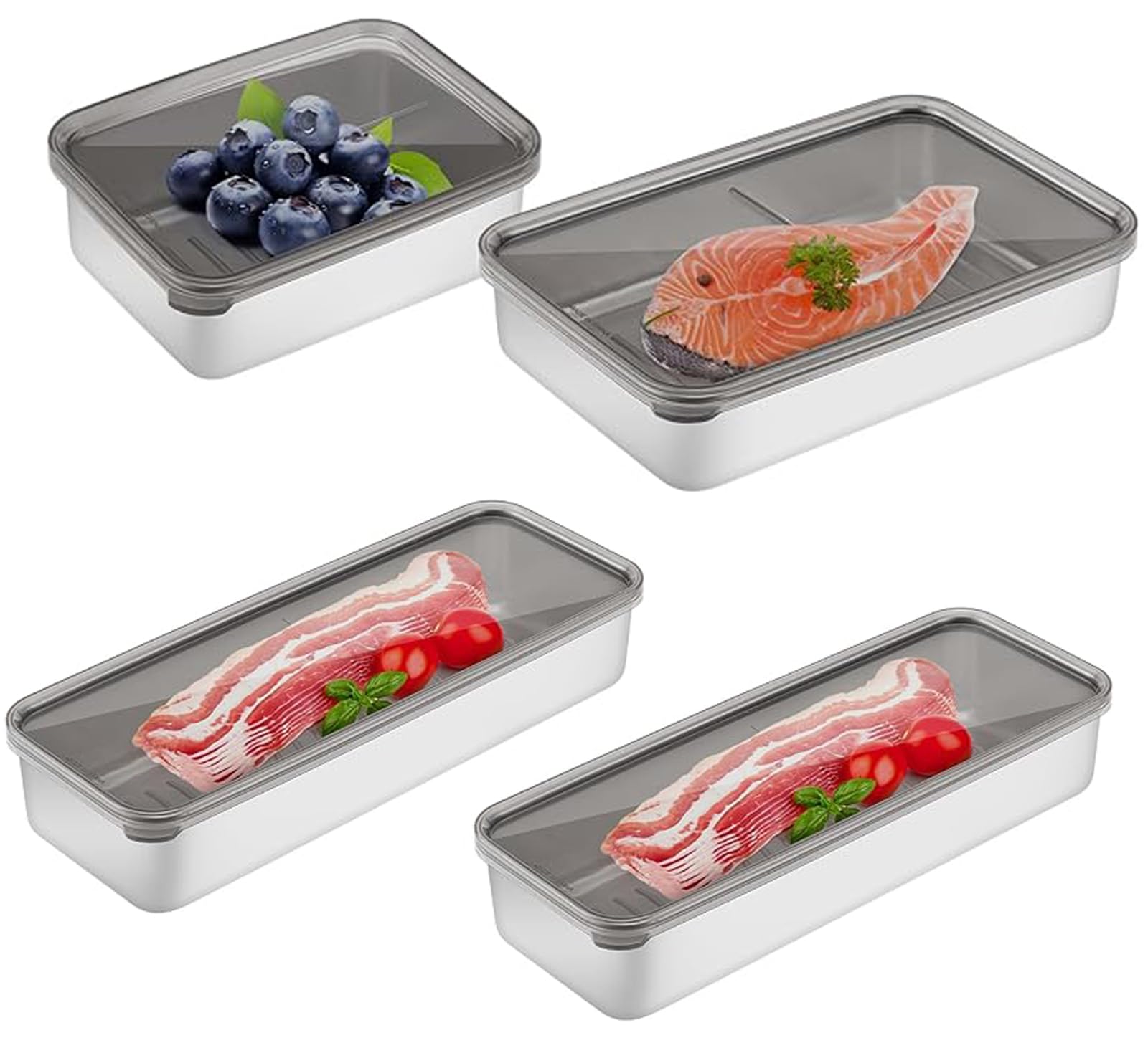 Food Storage Containers with Lids, 4 Pack, Stainless Steel, for Refrigerator Lunch Meat Vegetables Fruits Storage,Dishwasher Safe