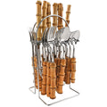 24-Piece Bamboo Flatware Set, Silver Stainless Steel Tableware Set With Cutlery Holder, Kitchen Utensils For Home And Restaurant Daily Use, Mirror Polish, Service For 6