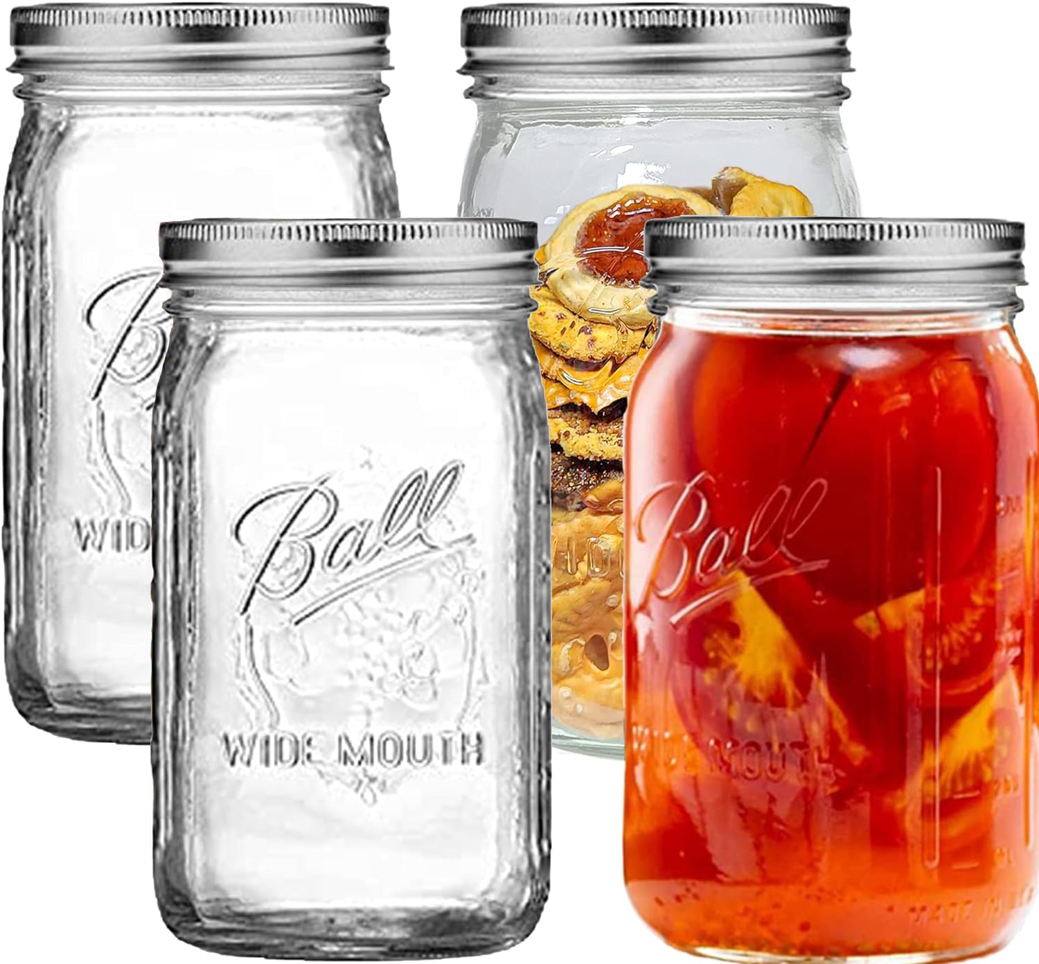 4 Glass Jars, 32 Ounces Each, with Sealed Lids — Large-mouth Mason Jar, Suitable for Food Storage, Pickling, Fermentation, and Preservation — Transparent Glass Containers, Convenient for Kitchen Stora