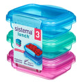 Sistema Lunch Food Storage Containers With Contrasting Clips, Green/Pink/Blue, 200 ml, Pack Of 3 6.7oz, 41524
