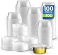 Packing 100-Pack 3oz Clear Plastic Portion Cups with Leak-Proof Lids, Disposable Small Jello Shot Cups for Sauces, Condiments, Soufflé, Spices, Liquids, BPA-Free