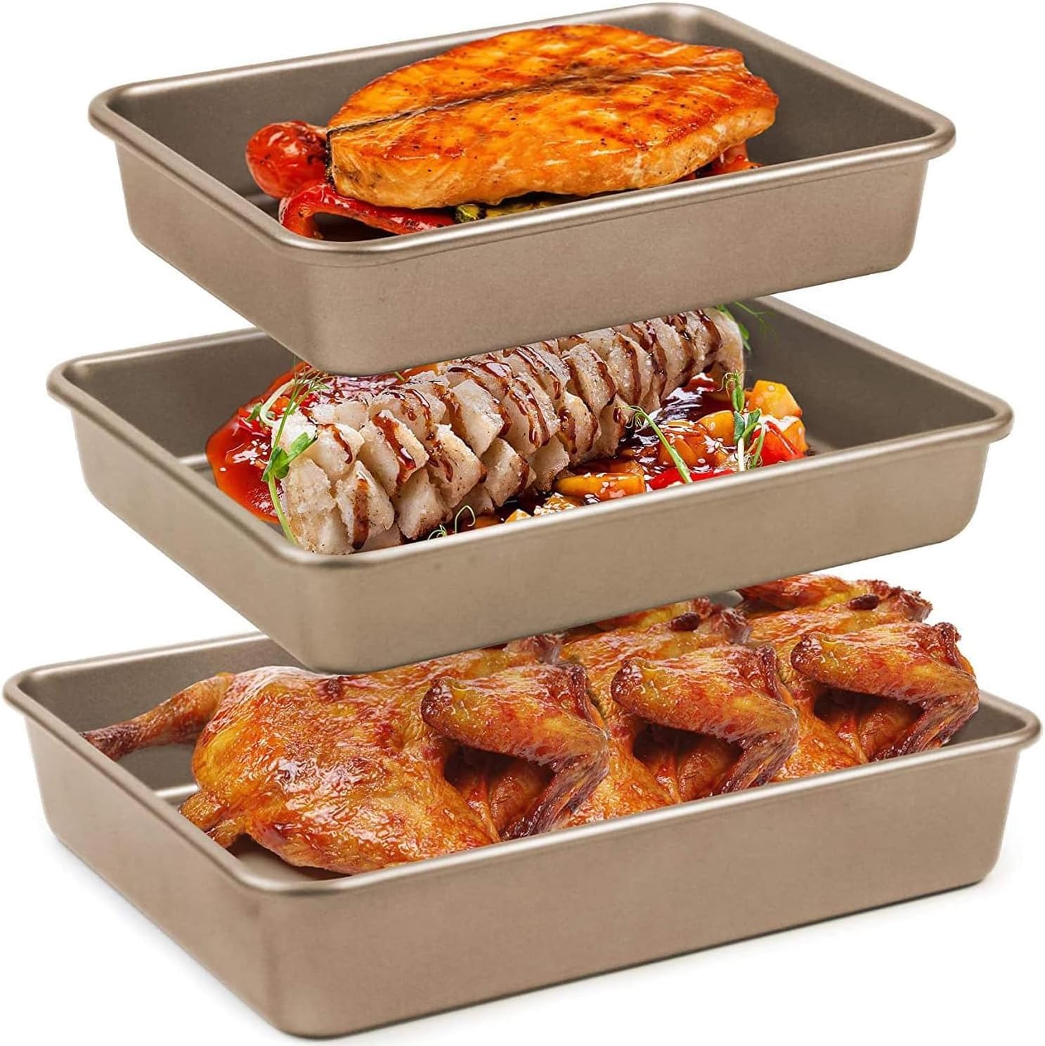 Bolivia's Baking Pan Set, 3 Pcs Non-Toxic Deep Cake Pans with Durable Nonstick Coating, Rectangular Baking Trays for Home Bakers, Oven Safe Metal Bakeware for Brioche and Sheet Cakes