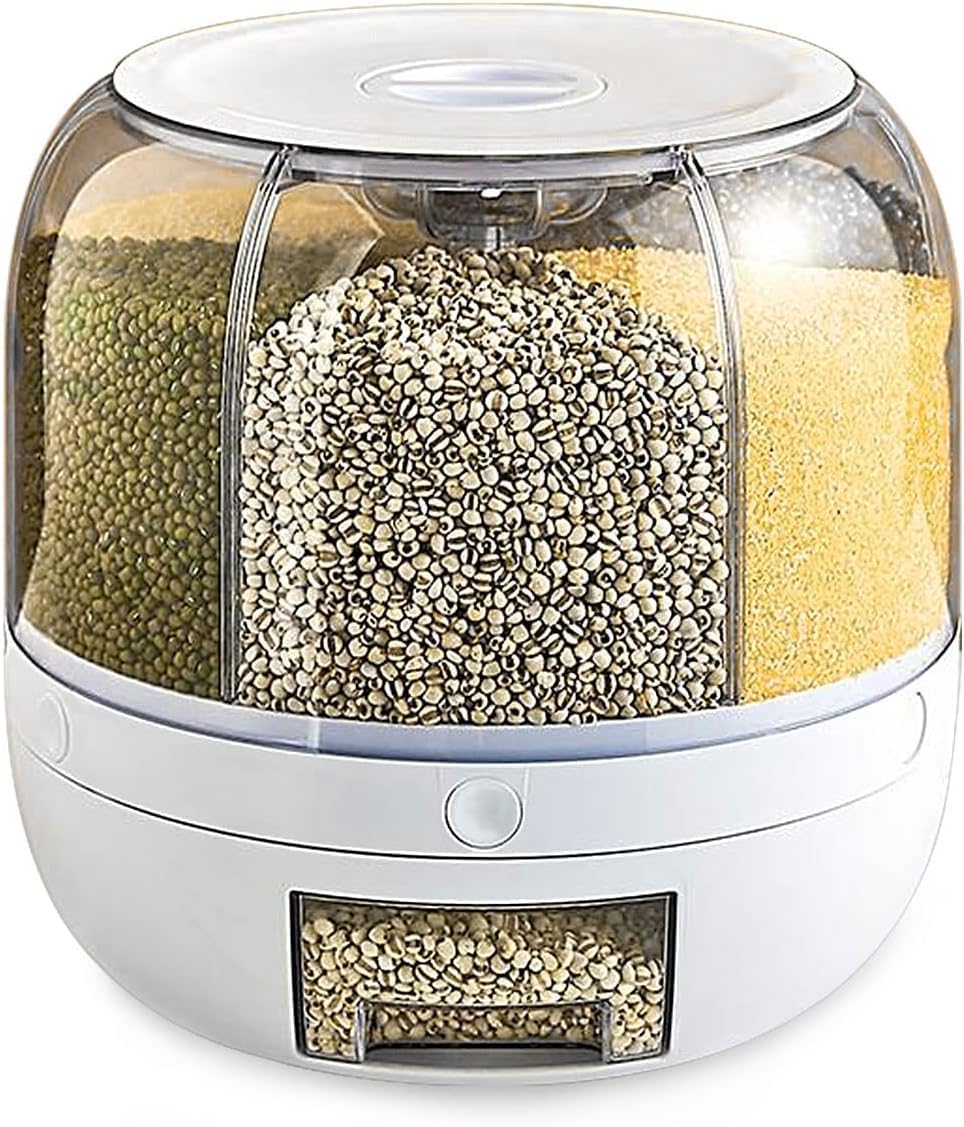Benting Grain Storage Container Dispenser, 22Lbs Rice Dispenser Rotating, 360° Rotating Food One-Click Output Round Kitchen For Small Grains, Beans,