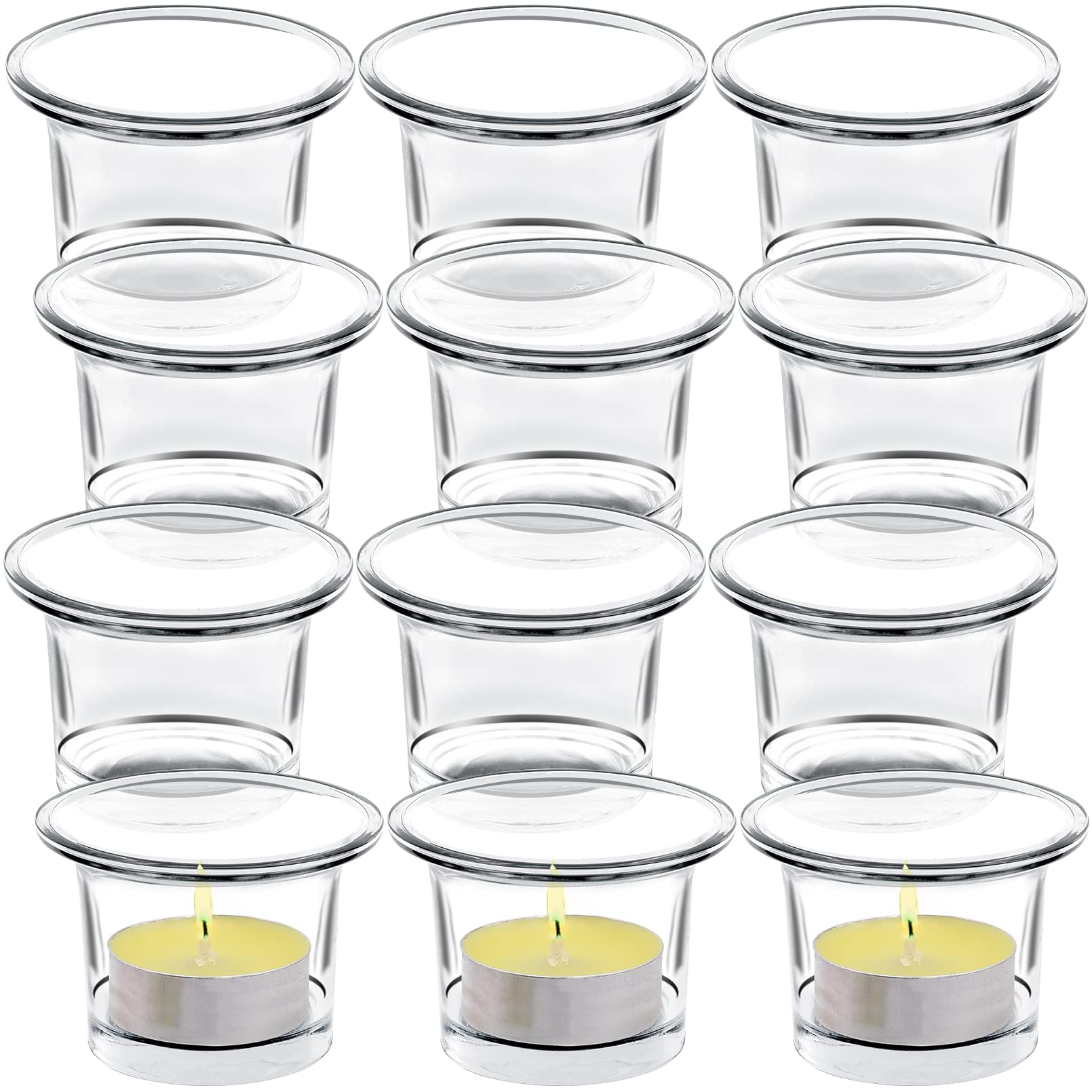 NALACAL 12Pcs Chinese Style Tealight Candle Holder,Glass Votive Candle Holders,Clear Tea Light Holders Bulk for Wedding Holiday Birthday Party Dinner & Home Decor Diwali(1.57x1.77inches)