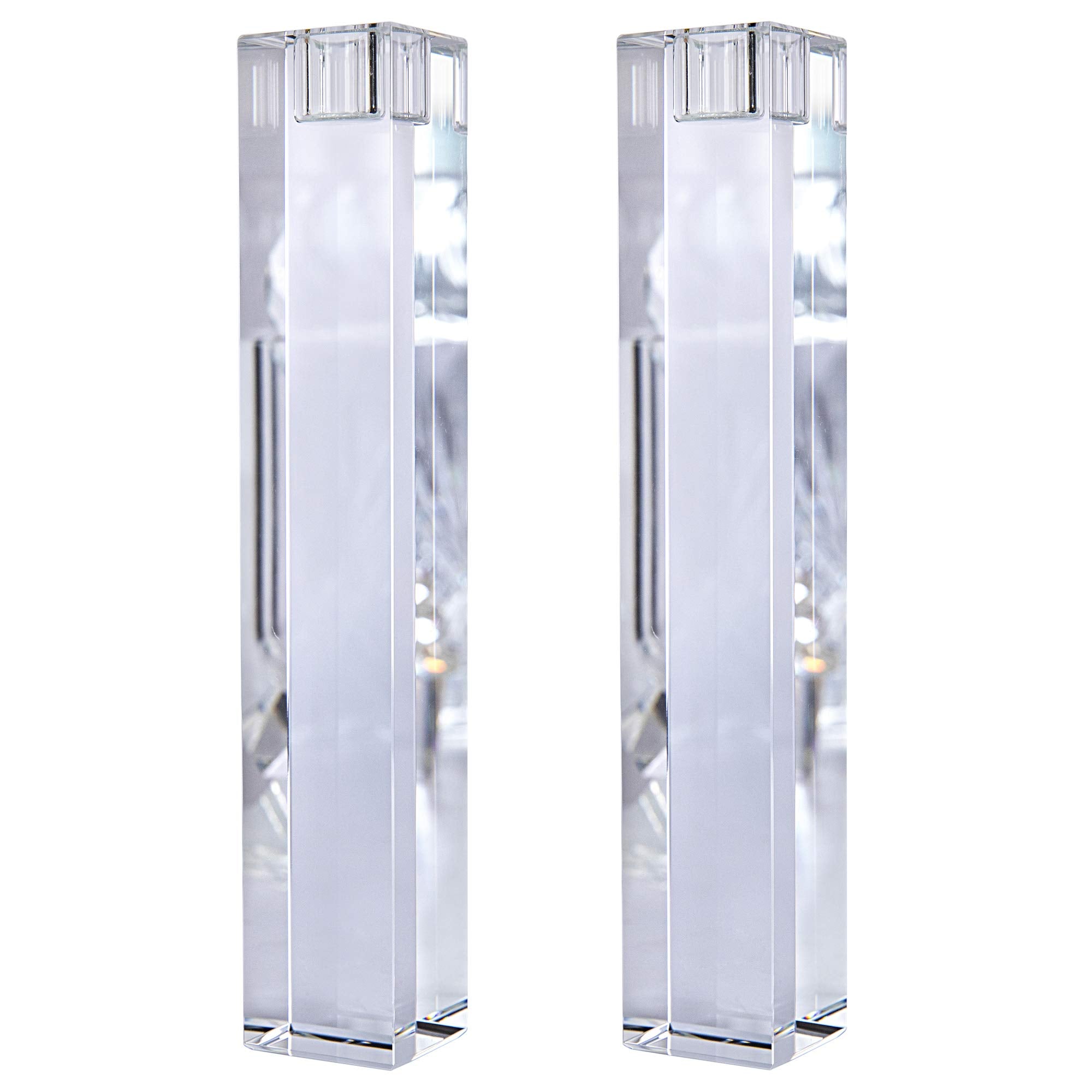 QFkris 2 Pack Crystal Glass Long Candle Holder 9'' Height Candlesticks Dinner Table Decor for Home Table(Clear)