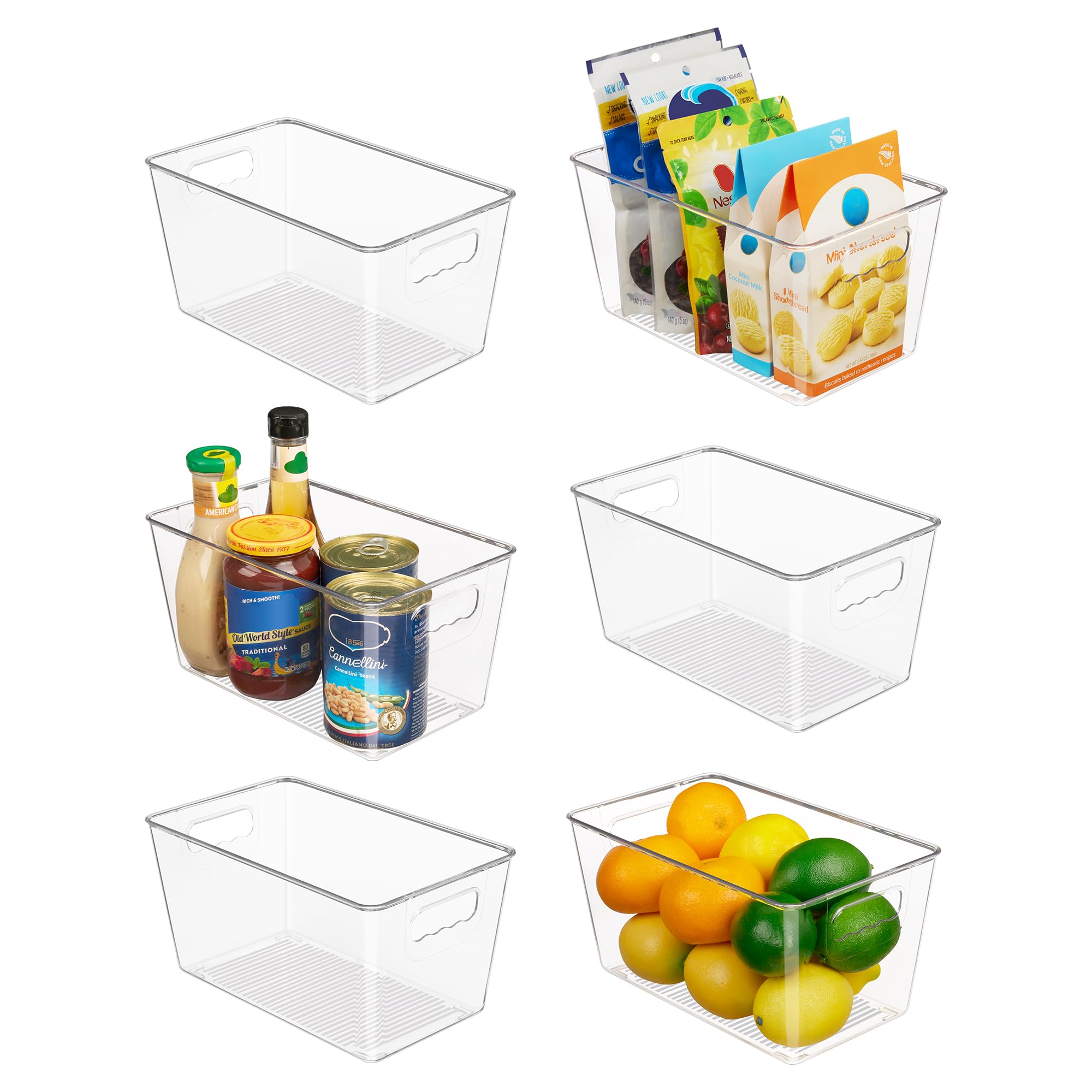 Vtopmart 6 Pack Clear Plastic Food Storage Containers with Handle, Pantry Organizer Bins,for Refrigerator, Cabinet, Kitchen, Cupboard, Countertop, Freezer Organization and Storage?Medium