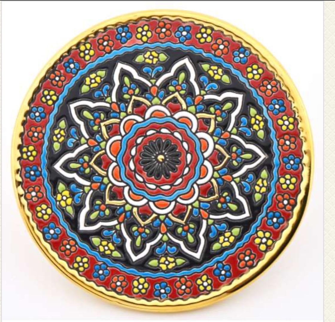 Handcrafted 15 cm Round Turkish Ceramic Plate, Multicolour Floral Design