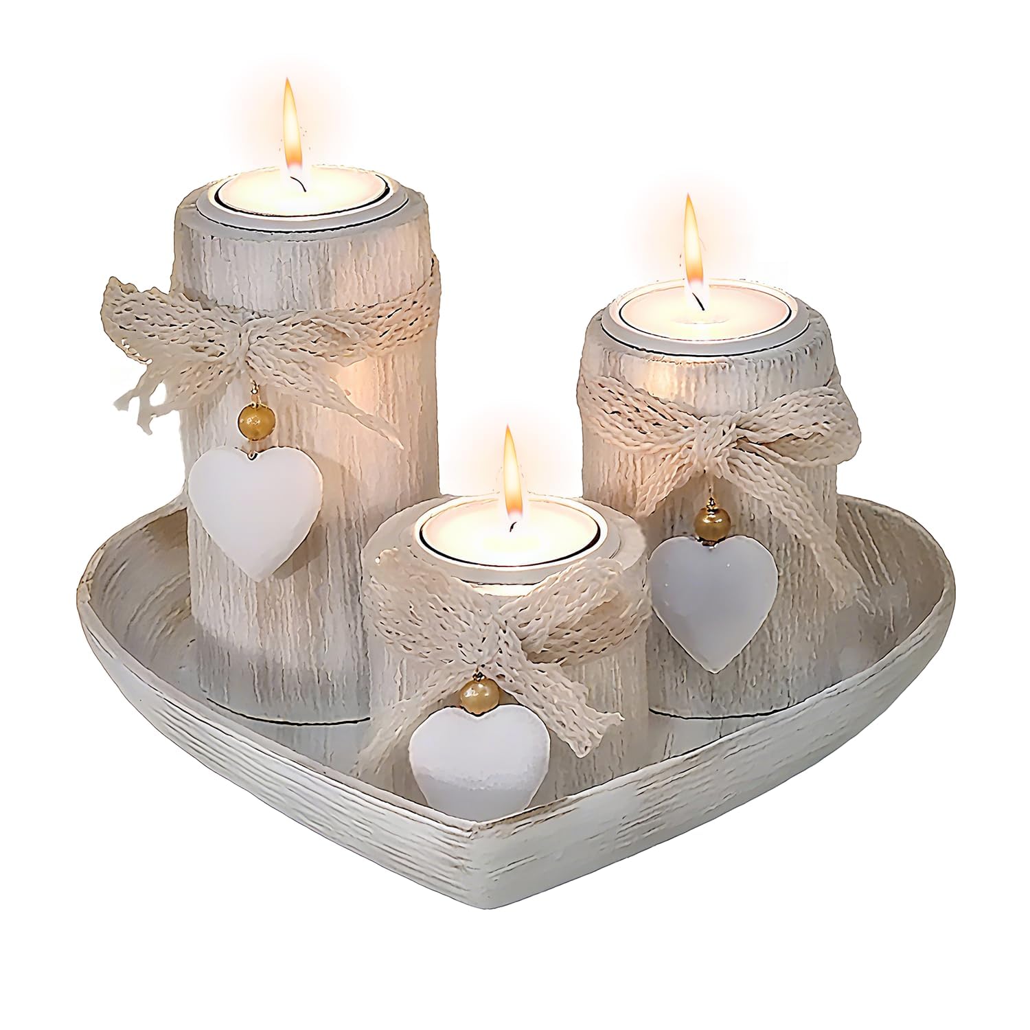 Wooden Candle Holders, Romantic Home Decor, 3 Pcs Vintage Heart Shaped Candle Holders Set, Love Candlestick Living Room Accessories, Wedding Gifts, Wood Fall Decor for Anniversary, Home