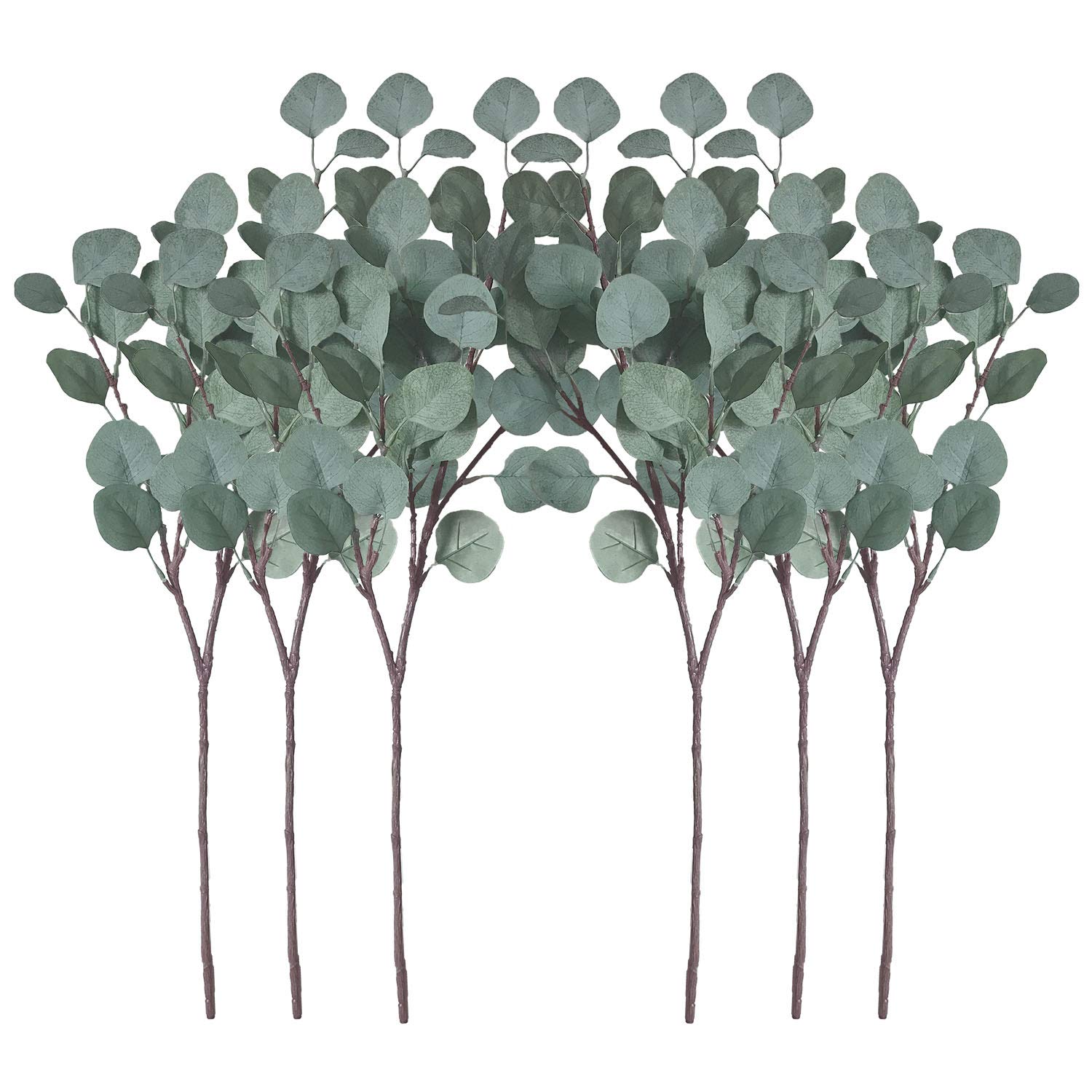 Pack of 6 Eucalyptus Stems Artificial Silver Dollar Leaves Artificial Greenery Faux Holiday Greens Flower Leaf Arrangement for Home Decor