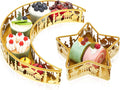 Ramadan Serving Tray Set,2Pcs Moon and Star Food Tray Eid Mubarak Tableware Dessert Candy Date Palm Containers Home Decoration