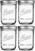 Premify 4 Pack Wide Mouth Mason Jars with Lids – 16oz Glass Jars, Overnight Oats Jars with Lids, Perfect For Canning, Fermenting, Pickling, And Jar Decor, Microwave, Freezer & Dishwasher Safe