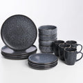16-Pieces Stoneware Dinnerware Set, Kitchen Dinnerware Ceramic Crockery Set, Dinner Service Set for 4, Include Dinner Plate, Dessert Plate, Cereal Bowl and Mug (Snowflake Blue)