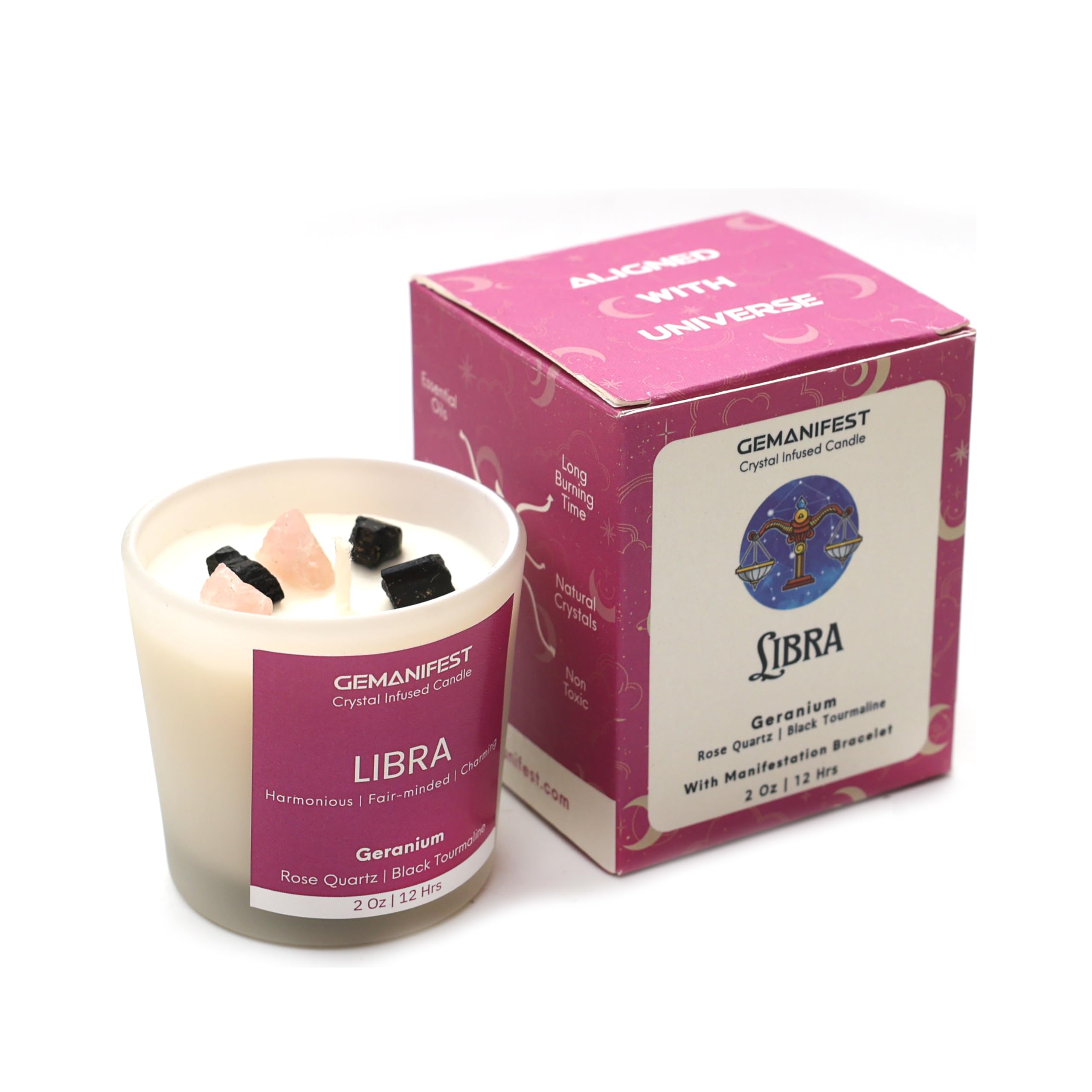 Libra Zodiac Candle with Bracelet Birthday Gifts for Libra Women Men Soy Geranium Scented Manifestation Crystal Candles Astrology Gifts Birthstone Candle