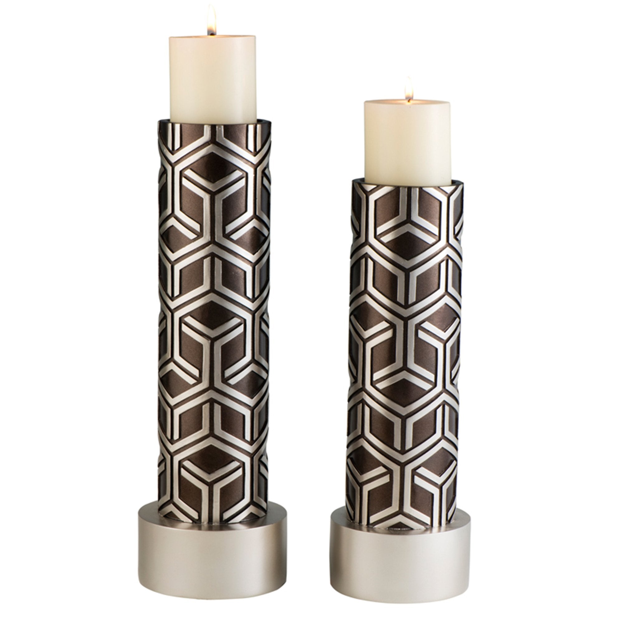 ORE International K-4276-C1 Bamboo Weave Design Candleholders (Set of 2), 14 x 16, Chestnut