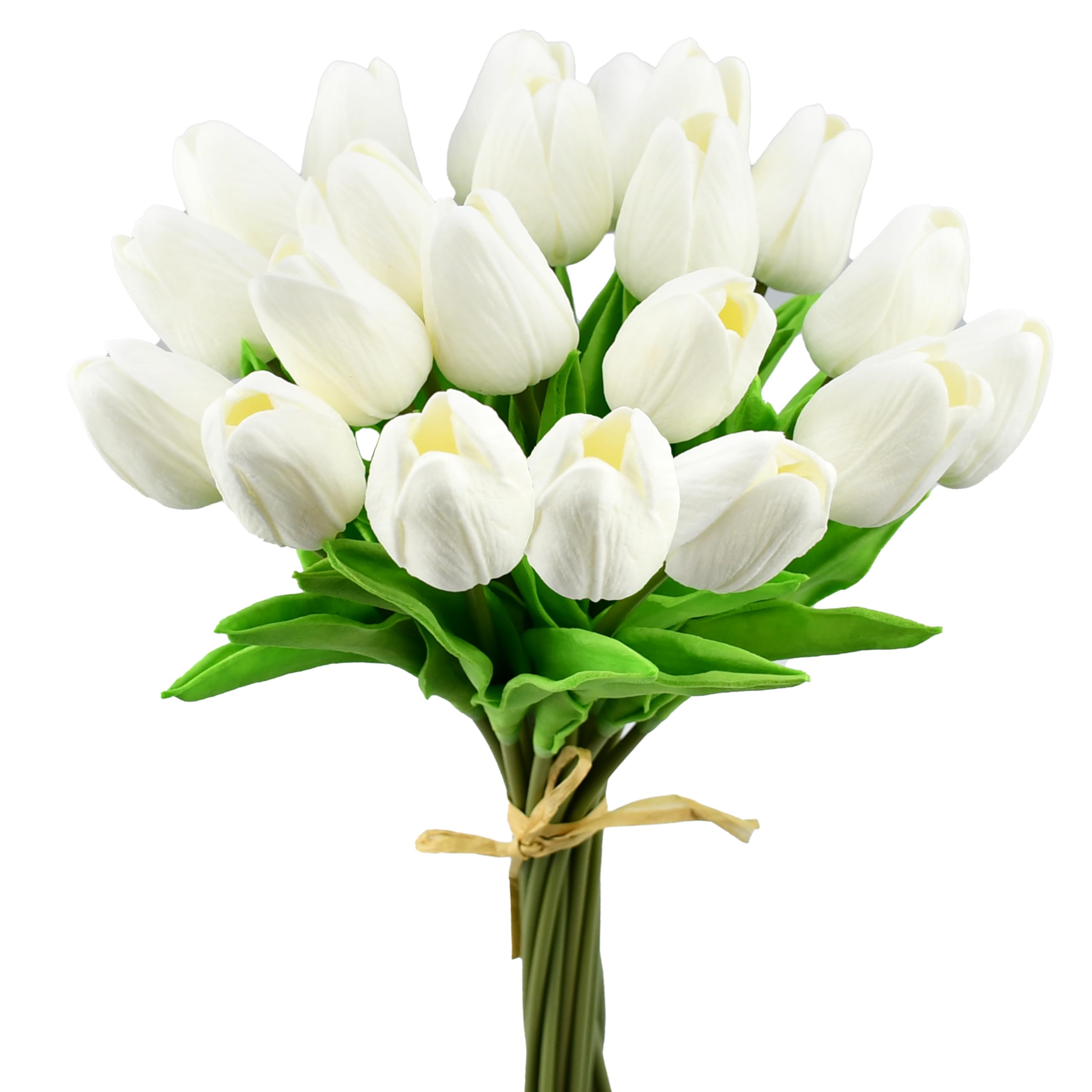20pcs Pure White Flowers Artificial Tulip Silk Flowers 13.5" in Bulk Home Kitchen Wedding Decorations