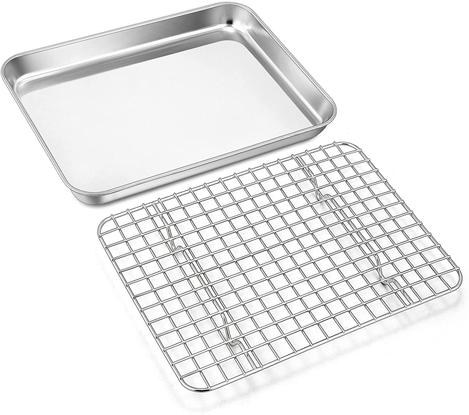 Baking Sheet with Rack, Stainless Steel Baking Pan with Cooling Sheet, Non Toxic, Rust Free & Heavy Duty, Mirror Finish & Easy Clean for Baking Roasting Cooling, Dishwasher Safe (23.5 x 17.5 cm)