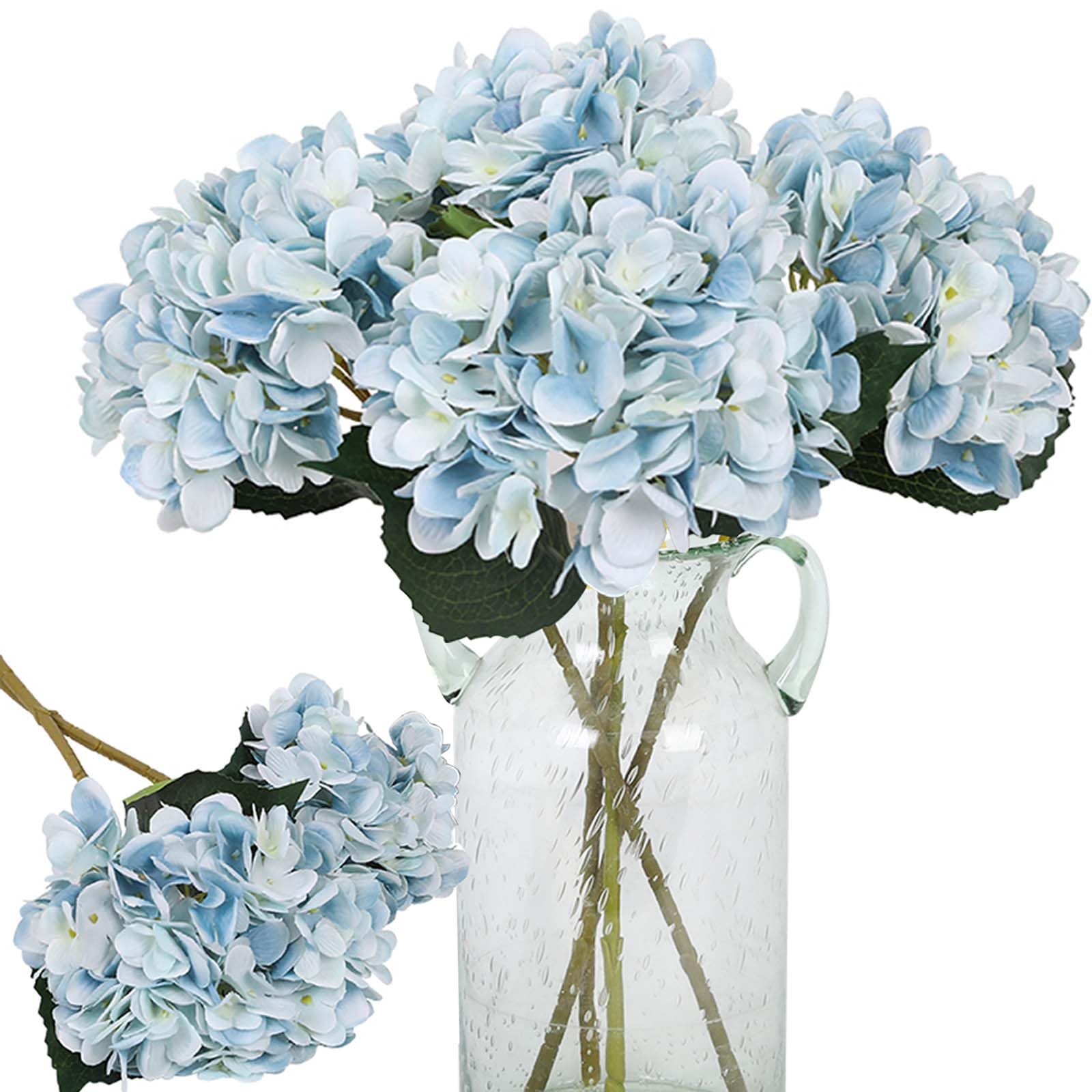6Pcs Blue Flowers Silk Hydrangea Artificial Flowers Realistic Hydrangea Flowers Bouquet for Wedding Party Office Home Decor (Blue)