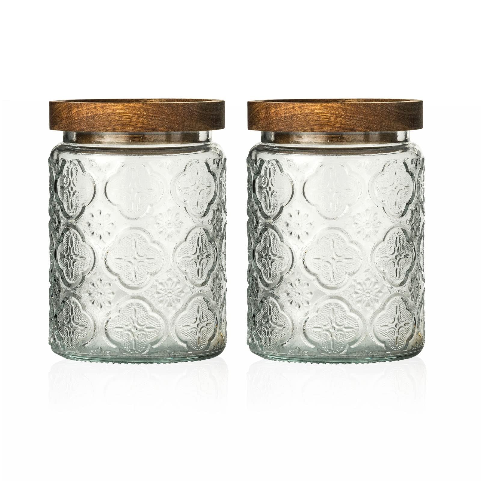 NALACAL Vintage Glass Airtight Storage Jar, With Airtight Wood Lid, Kitchen Food Containers, for Candy, Coffee Tea Beans, Oats,Flour, Grains,Food Storage Jar 24oz (2pcs)
