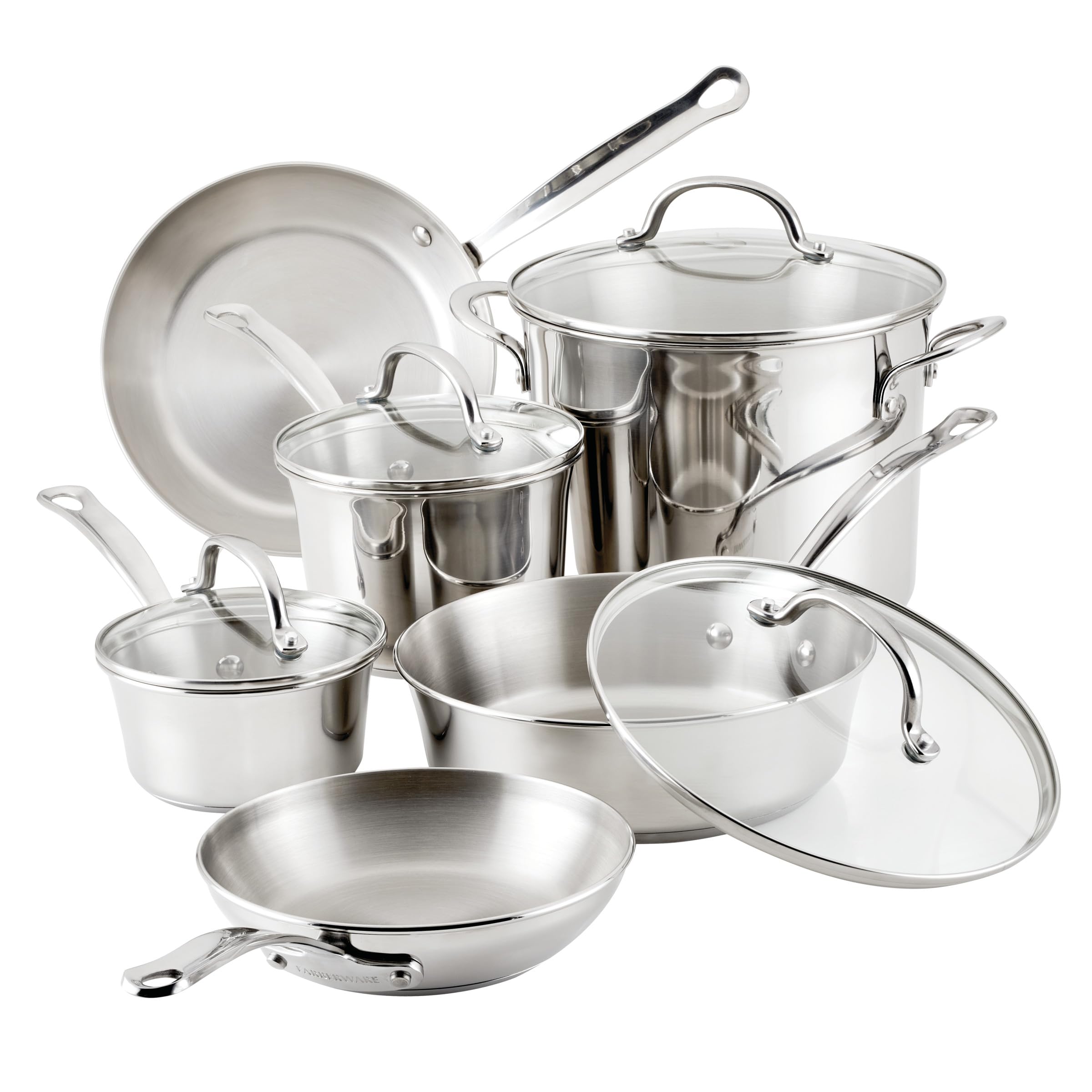 Farberware Millennium Stainless Steel Cookware Pots and Pans Set 10 Pcs | Induction Compatible Cookware Set | Cooking Set with Glass Lid | FB75653 - Silver