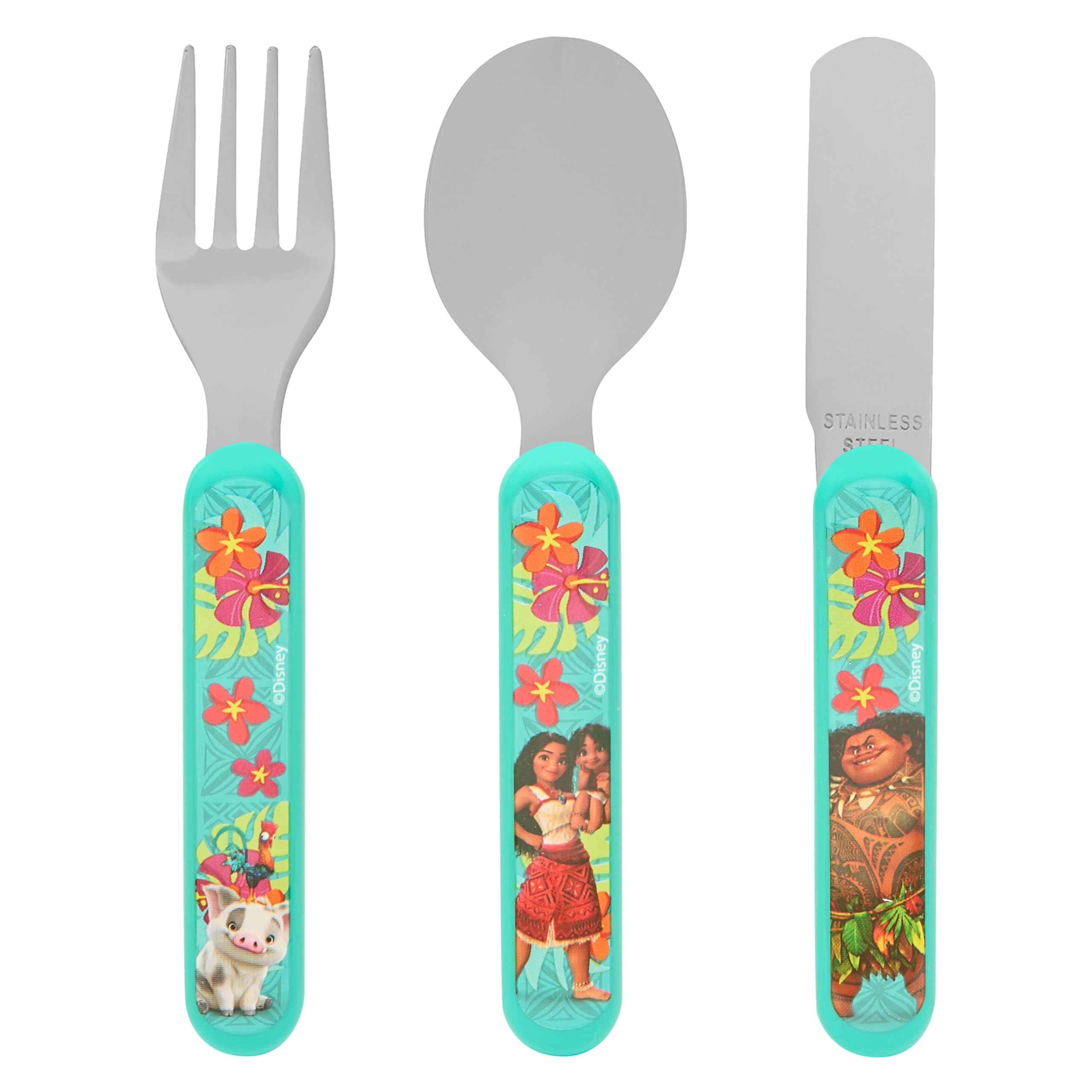 Disney Moana 2 Kids Cutlery Set by Polar Gear | 3pc Childrens Cutlery Set Disney Gifts for Girls & Boys | Moana Gifts Toddler Cutlery Made from Food-Safe Stainless Steel & ABC Plastic