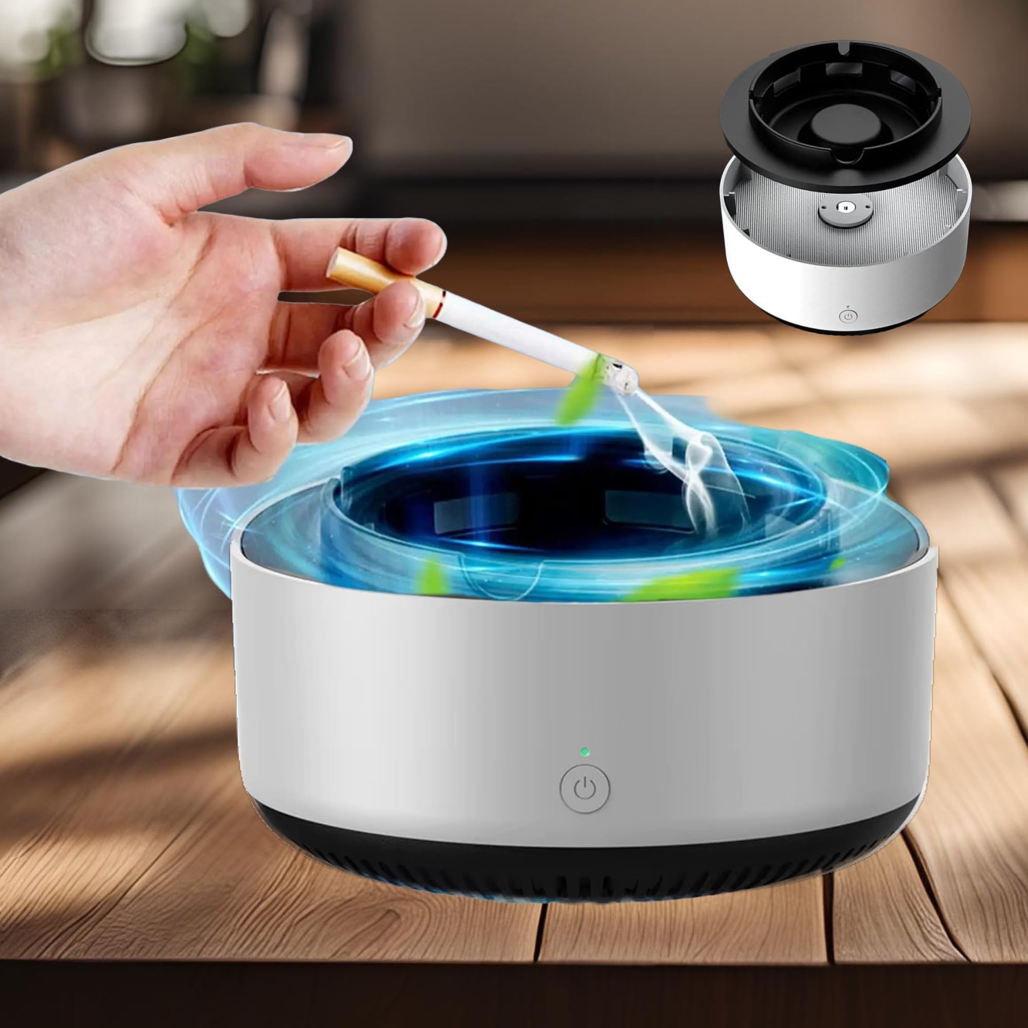 Self Extinguishing Ashtray For Indoors, Multifunctional Air Purifier Ashtray Smart Function, Eco Friendly with Filter Best for Family car office White | Gray (Gray)