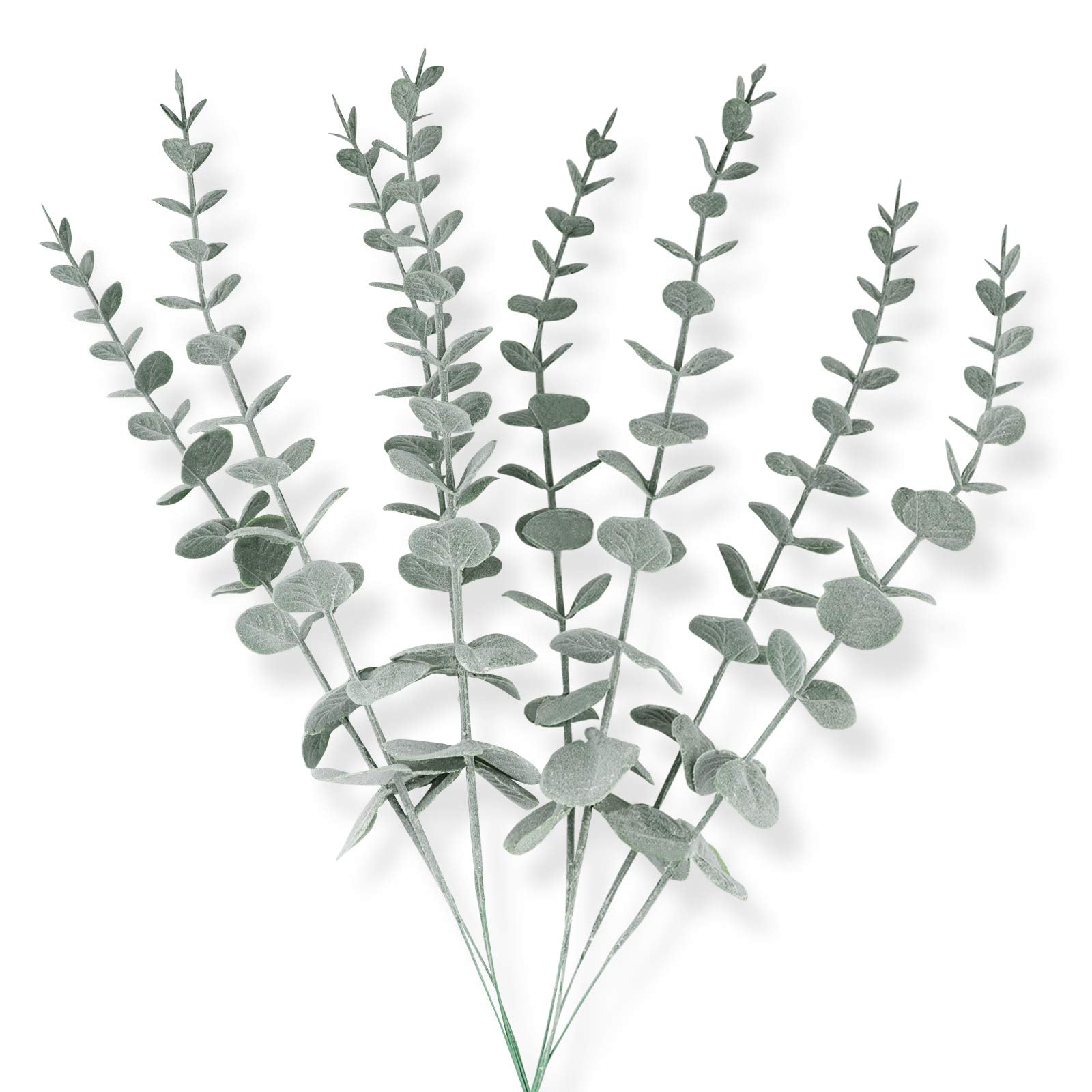 8 Pcs Artificial Eucalyptus Stem Faux Eucalyptus Silk Greenery Leaves Fake Silver Dollar Eucalyptus Branches Plants for Wedding Party Bouquet Centerpiece Home Decor Indoor (Green)