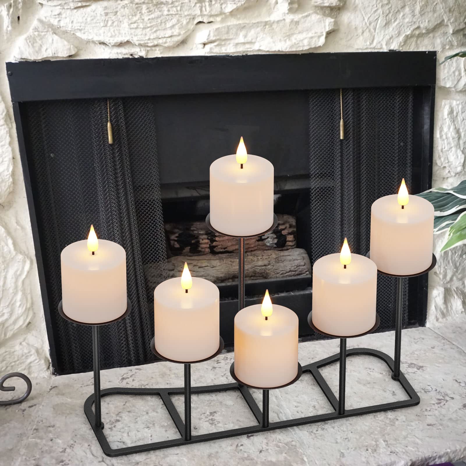 Black Metal Candle Holders for Pillar Candles and Home Decoration Iron Candlestick Holders of 6 DIY Fireplace Candelabra