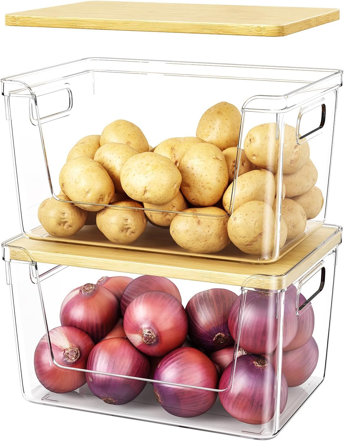 2-Pack Pantry Organizers and Storage, Clear Kitchen Vegetables Storage Baskets, Fridge Organizer for Onion, Potato, Fruits & Food