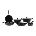 Royalford Prido 8pcs Forged Aluminum Cookware Set RF12771 Durable Nonstick Ceramic Coating with 4-Layer Construction, Tempered Glass Lid Includes Casseroles, Wokpan, Saucepan, Fry Pan, Pizza Pan