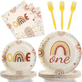gisgfim 96 Pcs Boho Plates and Napkins Party Supplies Boho Rainbow 1st Birthday Party Tableware Set Boho One Party Decorations Favors for Baby Girls Boys Birthday Baby Shower Serves 24
