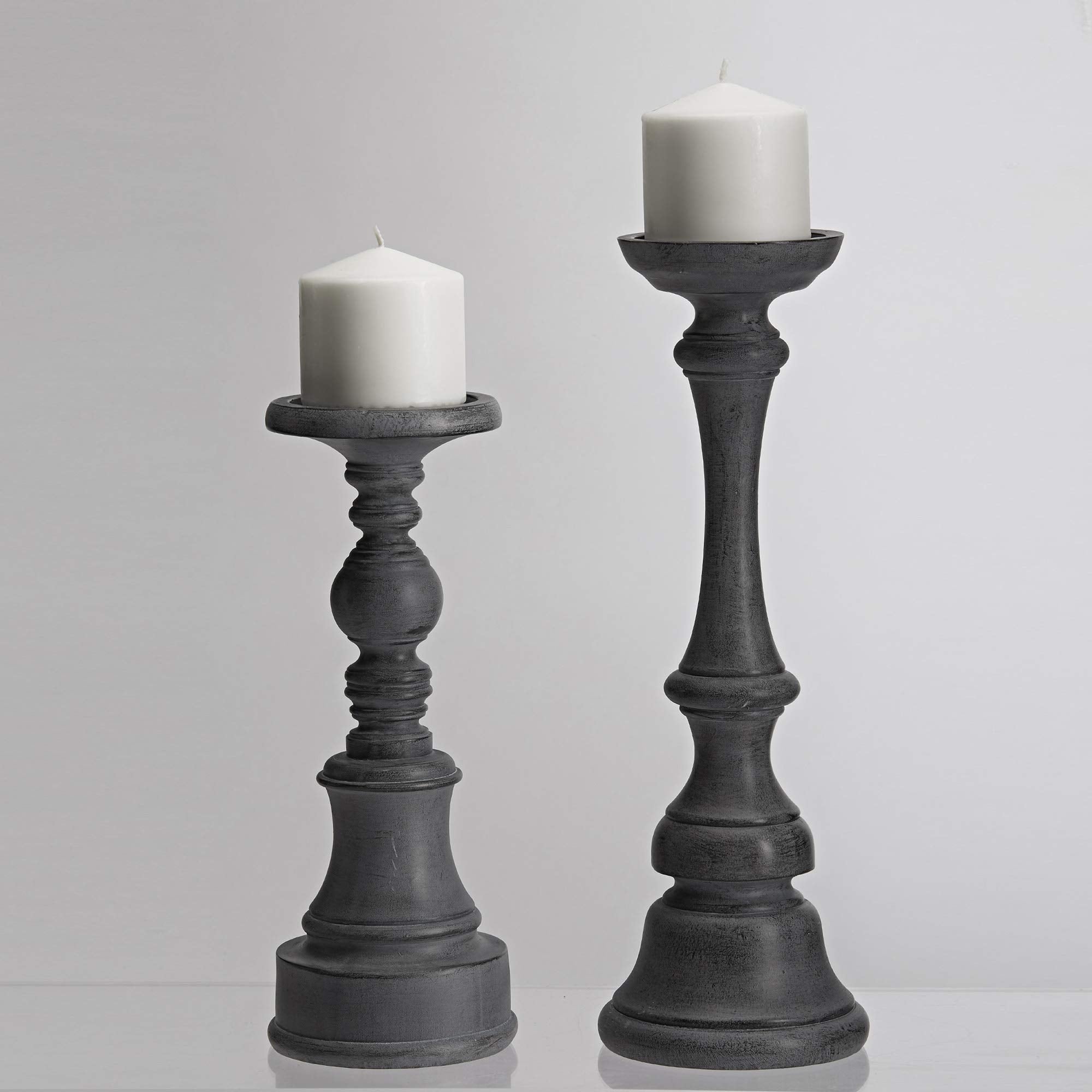 Contemporary Home Living Set of 2 Brown Unique Multi Style Tall Candle Holder Sticks, 14''