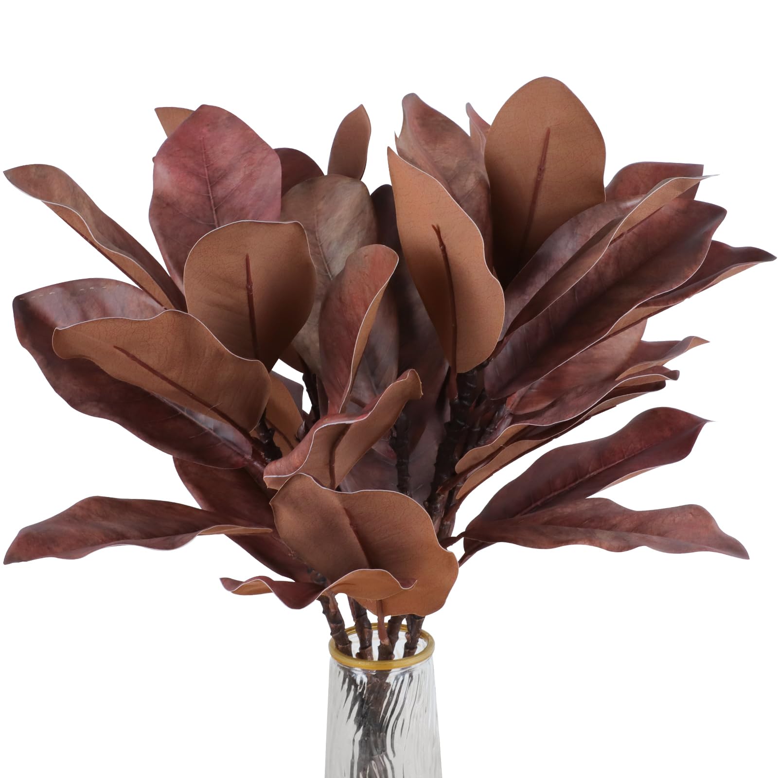 4Pcs Artificial Magnolia Branches Real Touch Magnolia Leaves Centerpieces Decor Brown Faux Magnolias Leaves with Stems for Home Wedding Party Fall Decor