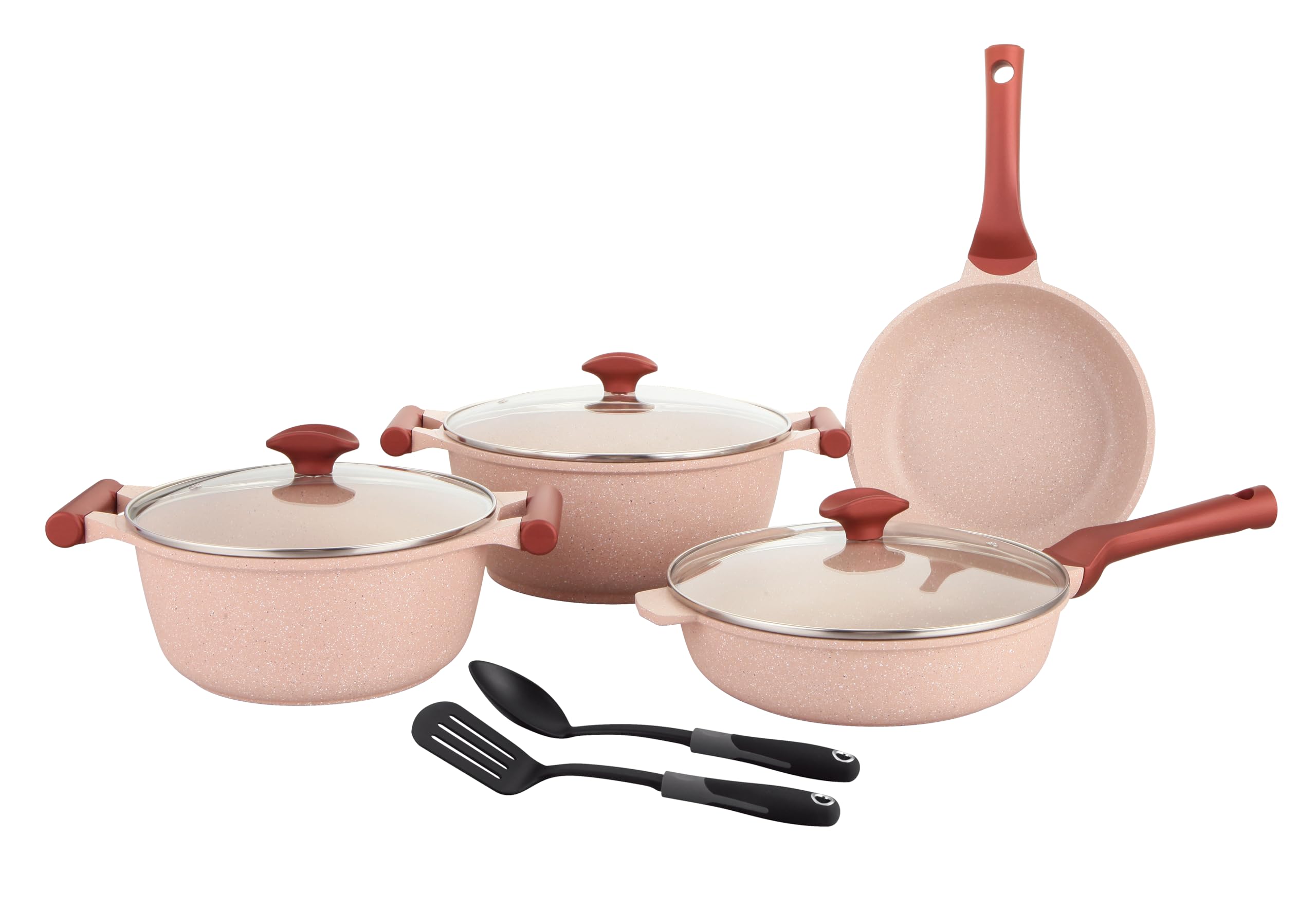 Prestige Essentials 9pcs Pots and Pans Set | Nonstick Cookware Sets | Granite Pots Set | Kitchen Induction Pots and Pans Cooking Sets | Pan Sets for Cooking - Pink
