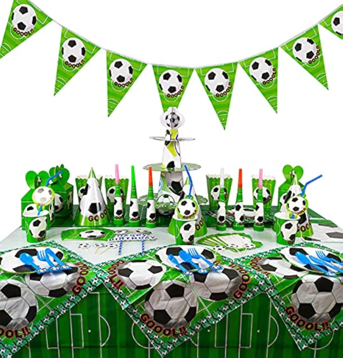 Football Birthday Disposable Tableware Set for 10 Kids – 136 Piece Party Supplies Pack with Plates, Cups, & More- Ideal for Football Theme Birthday Decorations for Boys