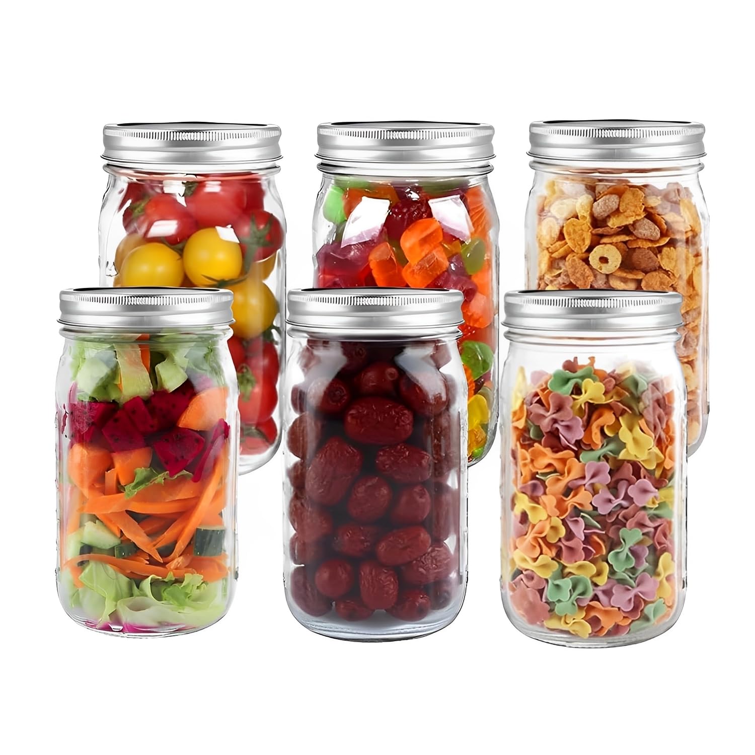 Beauenty Wide Mouth Mason Jars, 6Pack/32Oz/1000ml, Fermenting Jars, With Airtight Lids Sealing Jar, Clear Glass Mason Jar, Food Storage, Meal Prep, Overnight Oats,Fermenting,Pickling,Diy Projects
