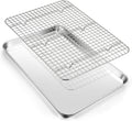 16 Inch Baking Pan with Rack Set, Stainless Steel Oven Sheet Pan Tray with Cooling Rack, For Cookies, Bacons, Meat, Non-toxic & Heavy Duty, Rust-free & Dishwasher Safe - 1 Pan & 1 Rack (40.5*30.5cm)